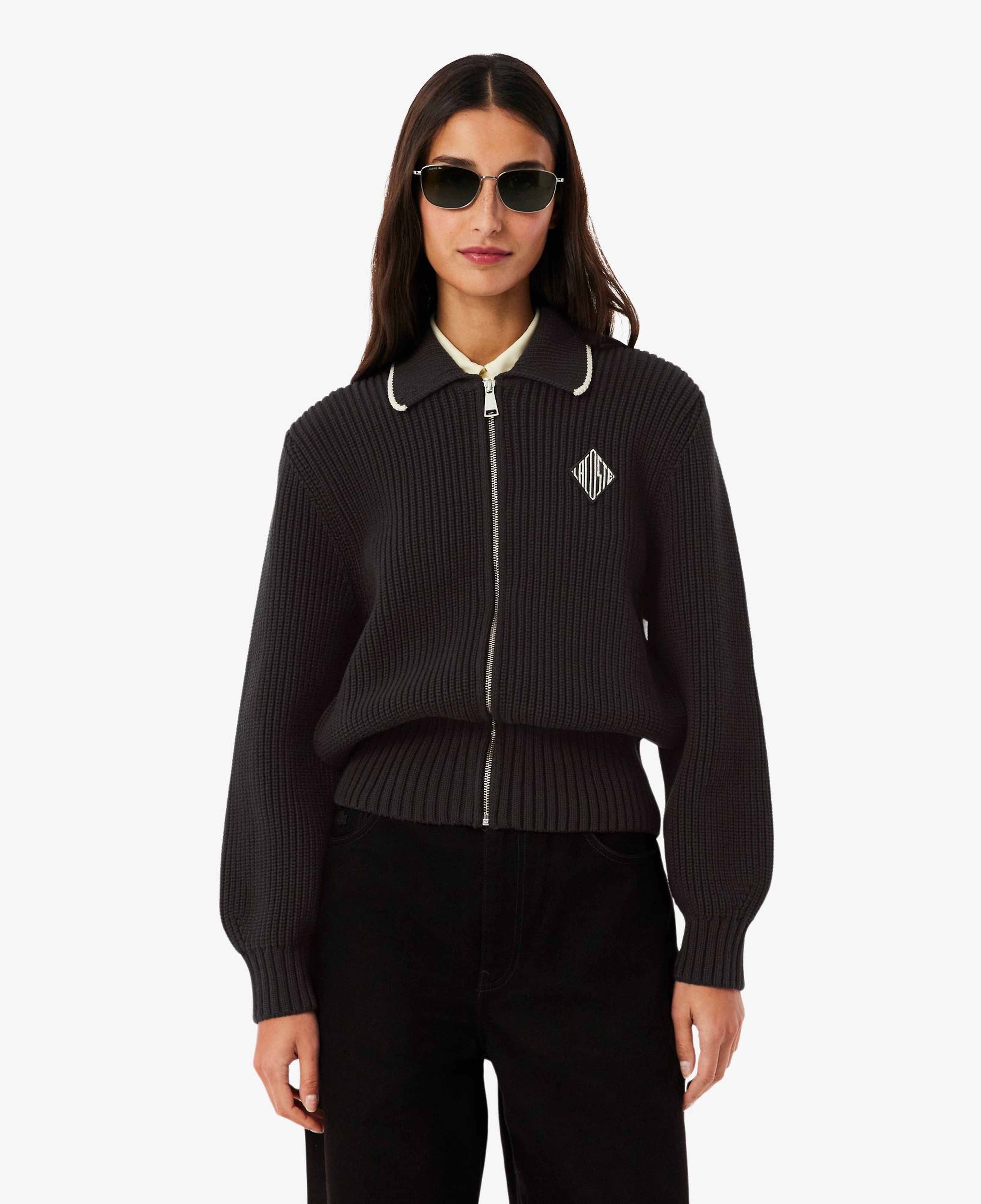 Lacoste Kadın Loose Fit Fermuarlı Kahverengi Hırka