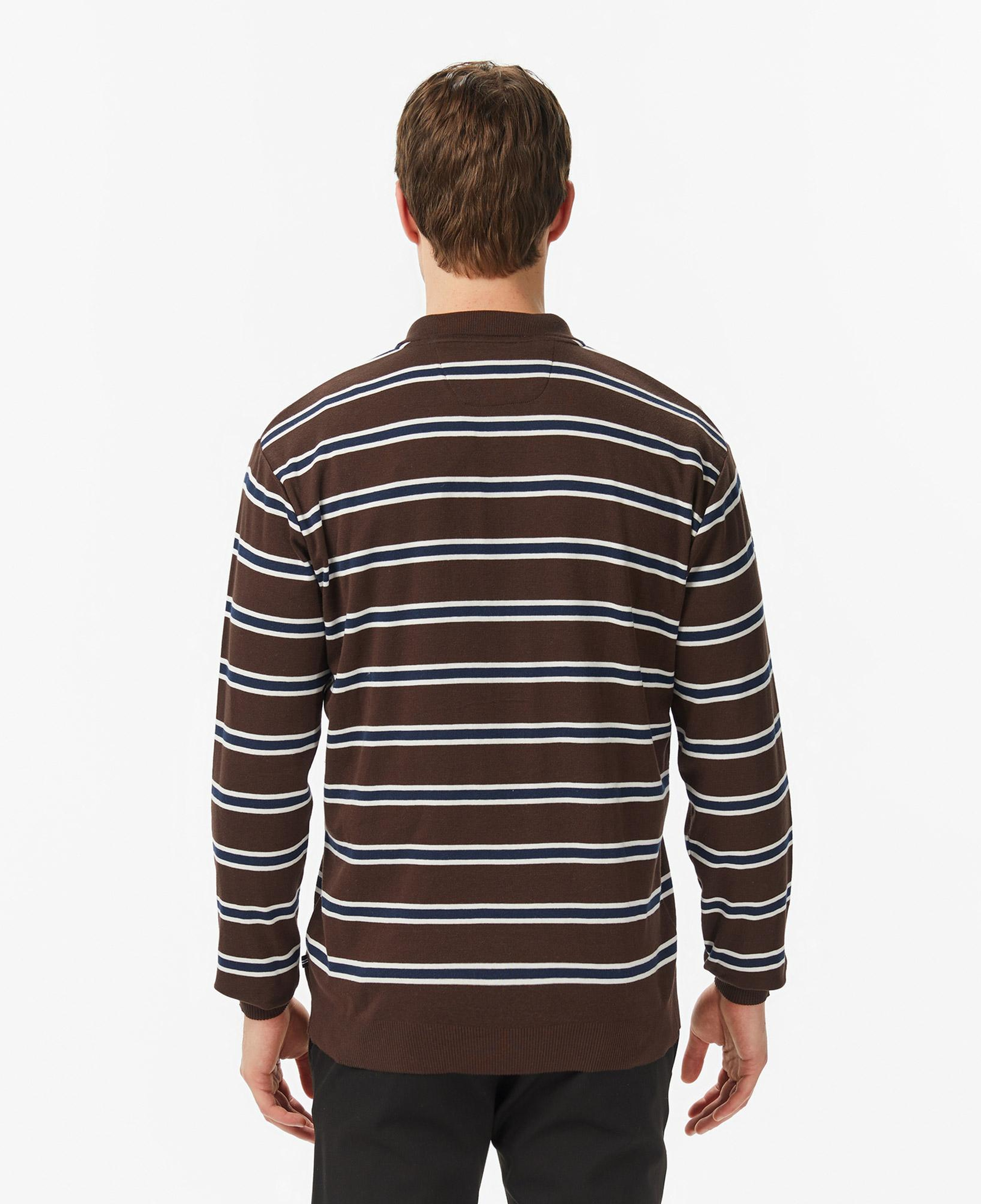 Nautica Erkek Kahverengi Regular Fit Uzun Kollu Çizgili Polo Yaka T-Shirt