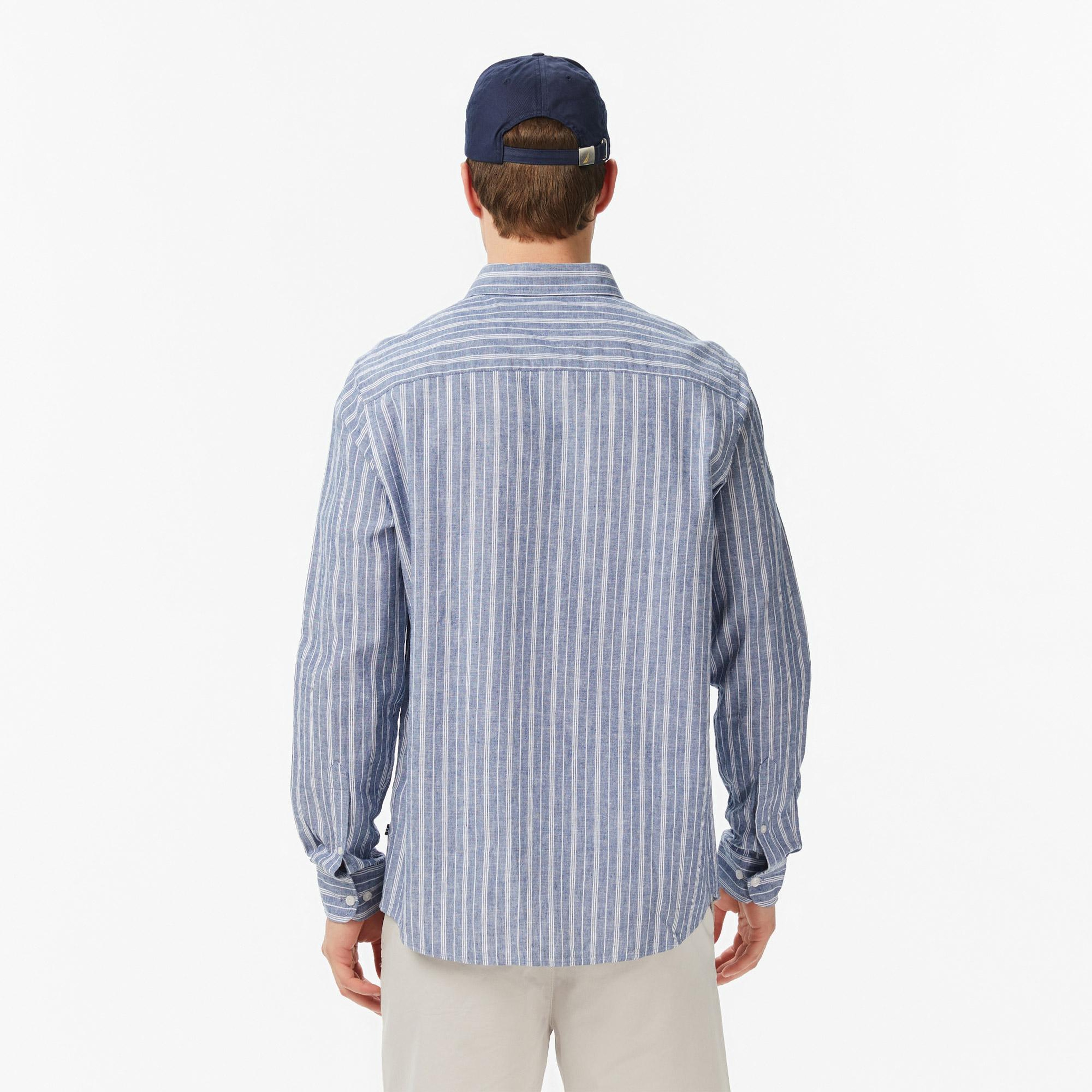 Nautica Erkek Mavi Regular Fit Çizgili Gömlek