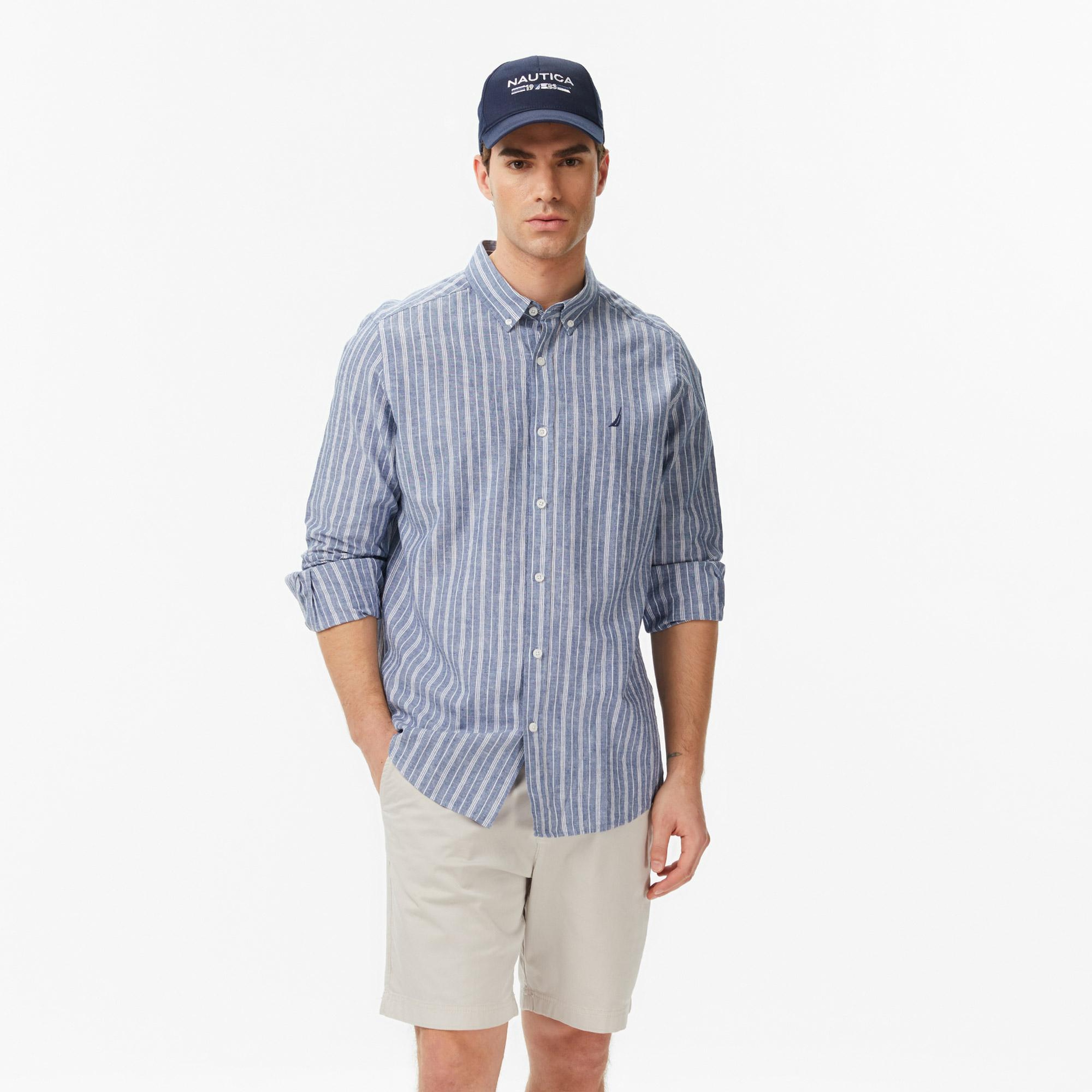 Nautica Erkek Mavi Regular Fit Çizgili Gömlek