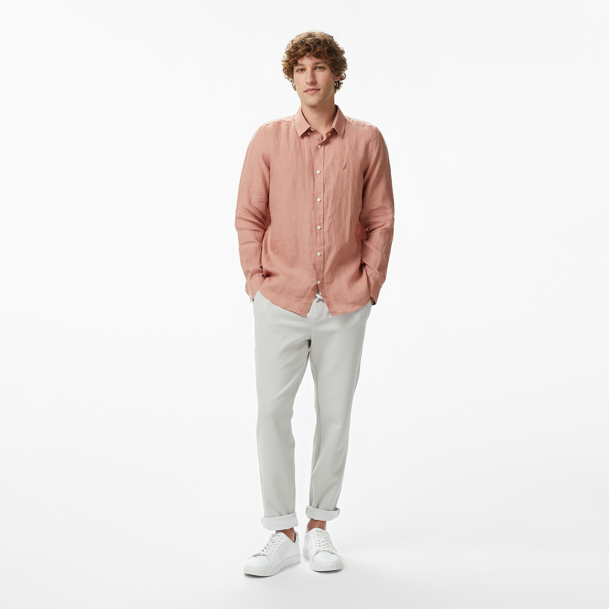 Nautica Erkek Bej Regular Fit Keten Gömlek