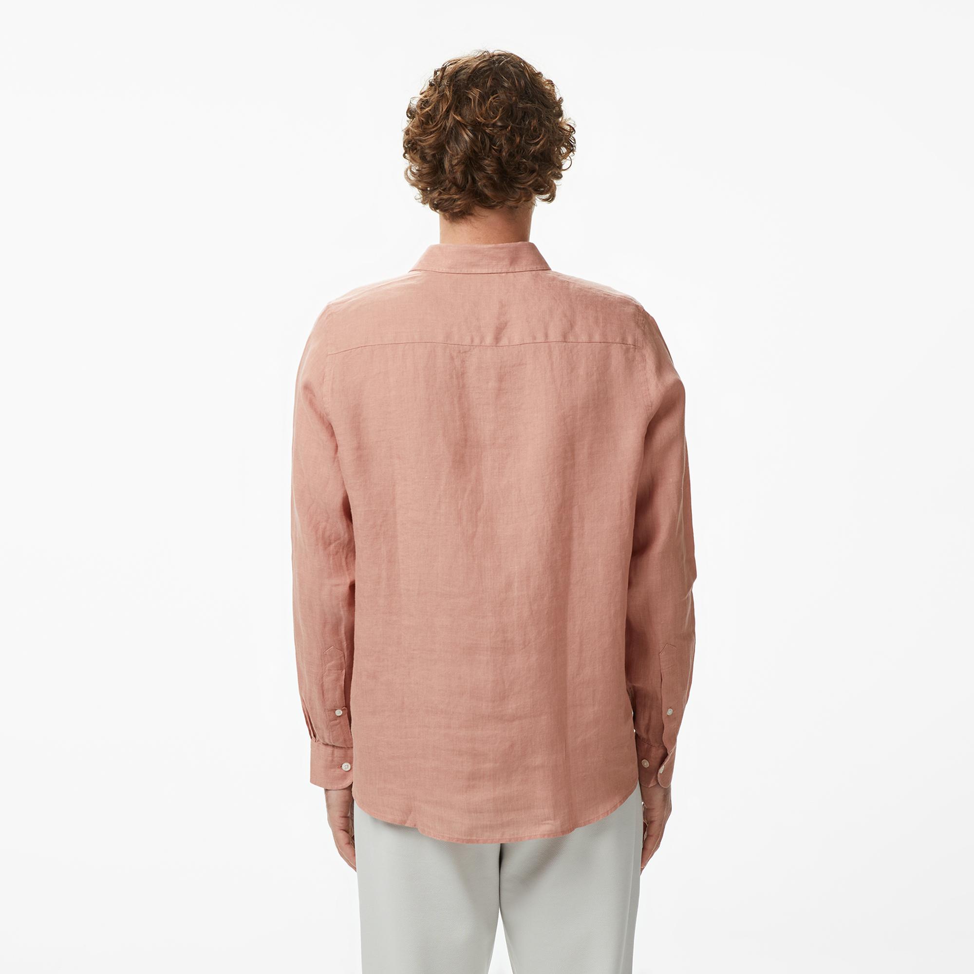 Nautica Erkek Bej Regular Fit Keten Gömlek