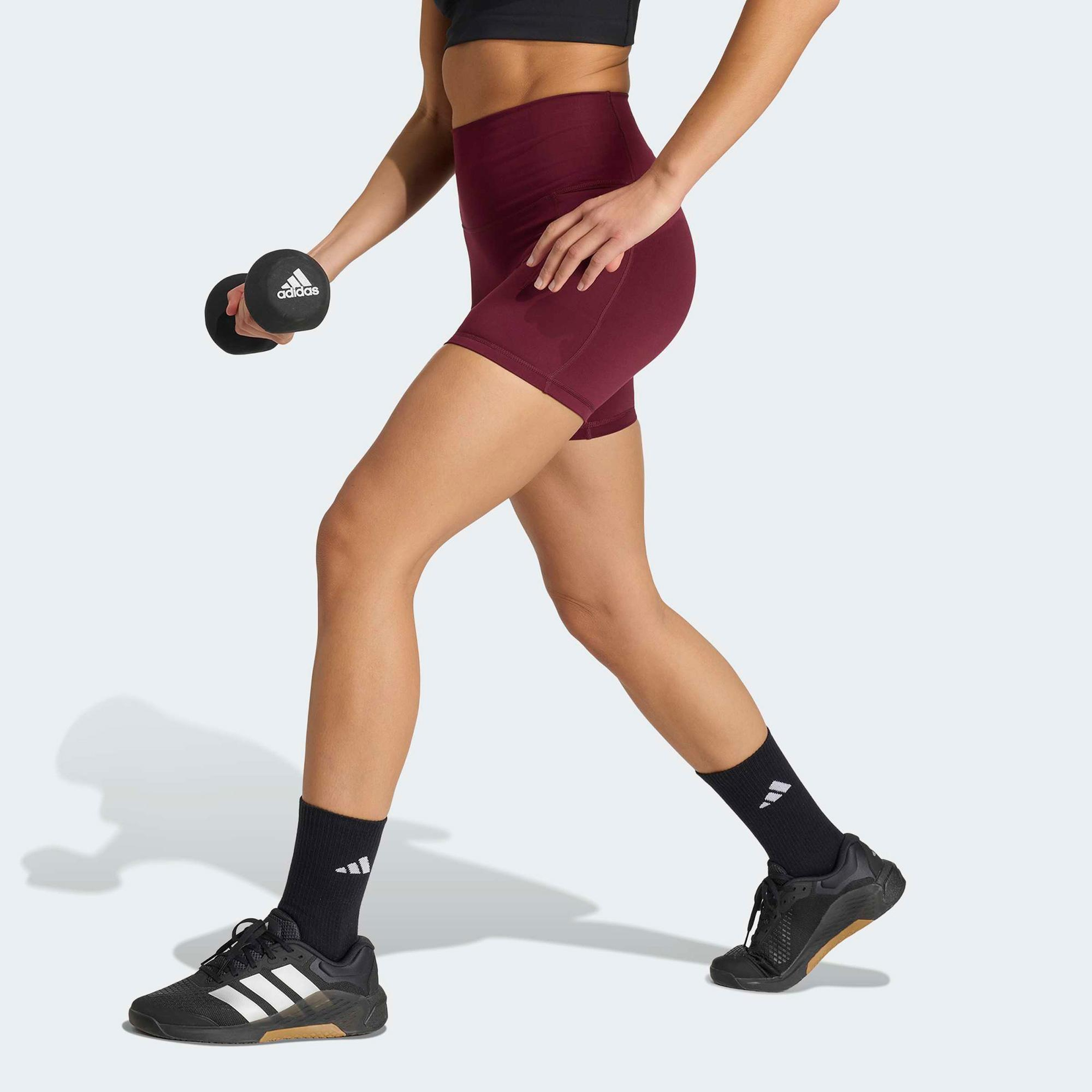 adidas 3-Stripes Studio All Me Booty Kadın Bordo Kısa Tayt
