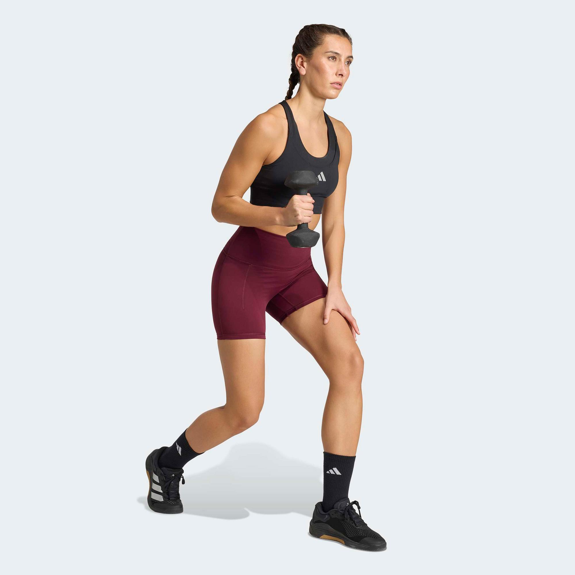 adidas 3-Stripes Studio All Me Booty Kadın Bordo Kısa Tayt