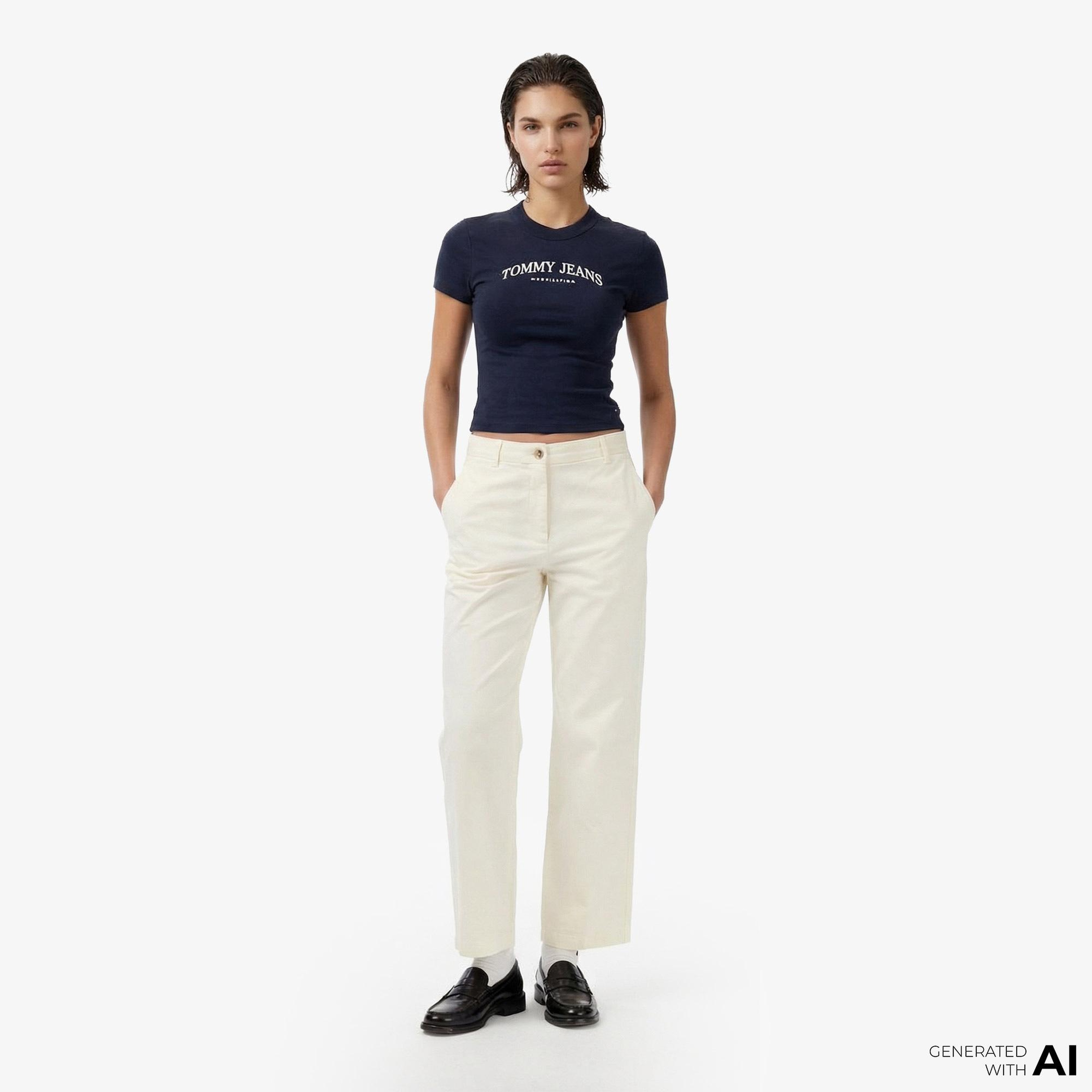 Tommy Hilfiger Cotton Gmd Kadın Bej Pantolon