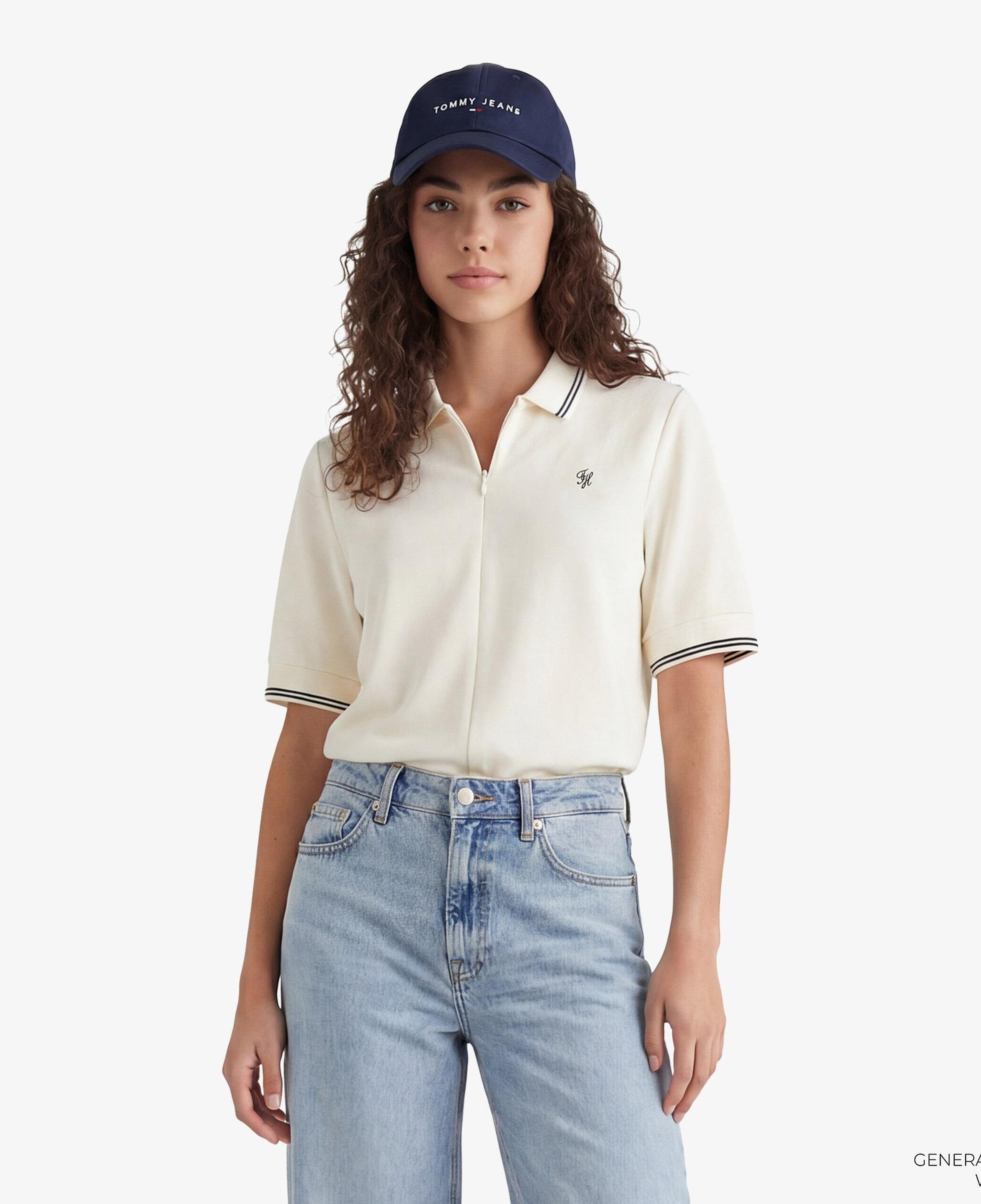 Tommy Hilfiger Script Liyosel Kadın Bej Polo Yaka T-Shirt