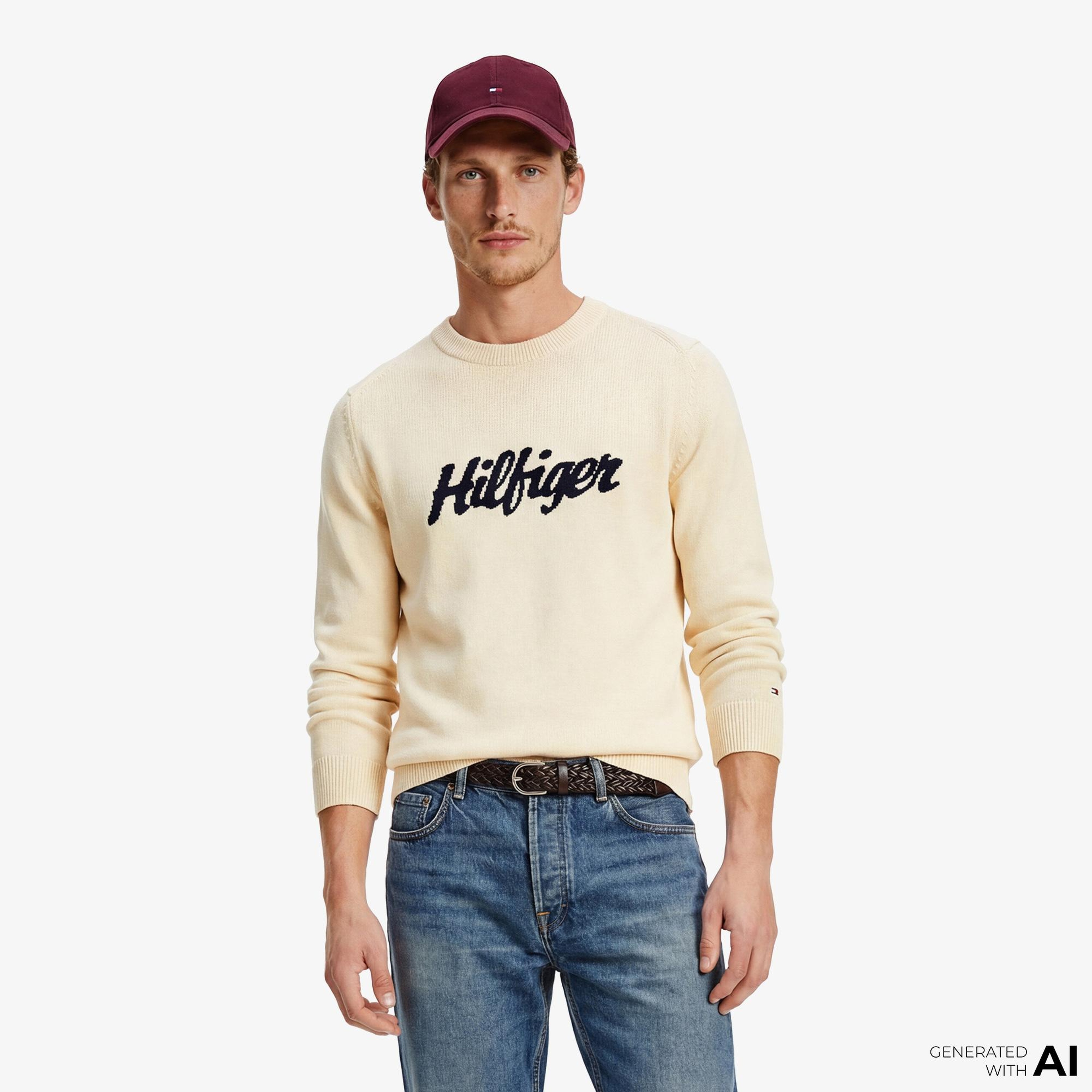 Tommy Hilfiger Seasonal Graphic Erkek Bej Triko
