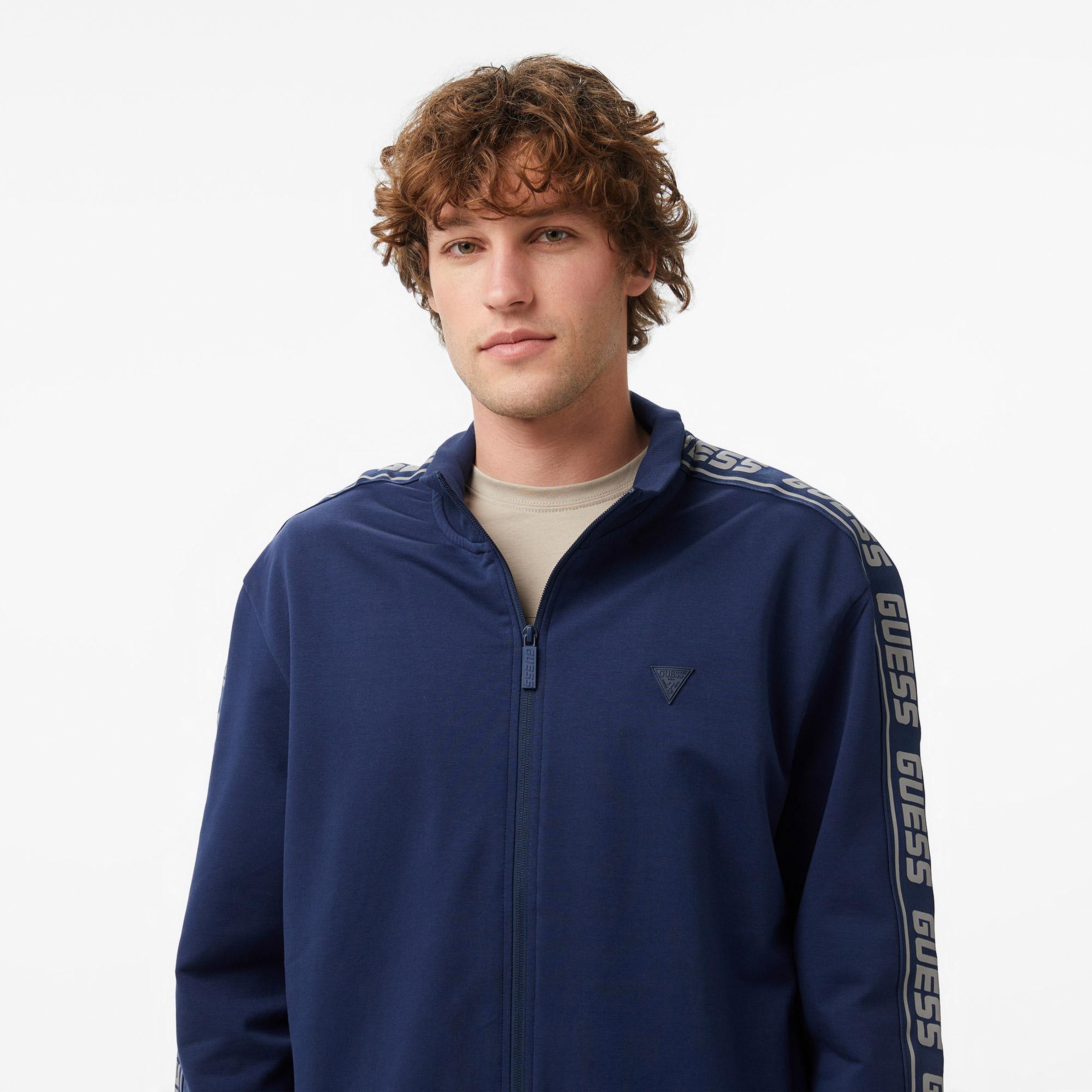 Guess Full Zip Aktif Erkek Mavi Sweatshirt