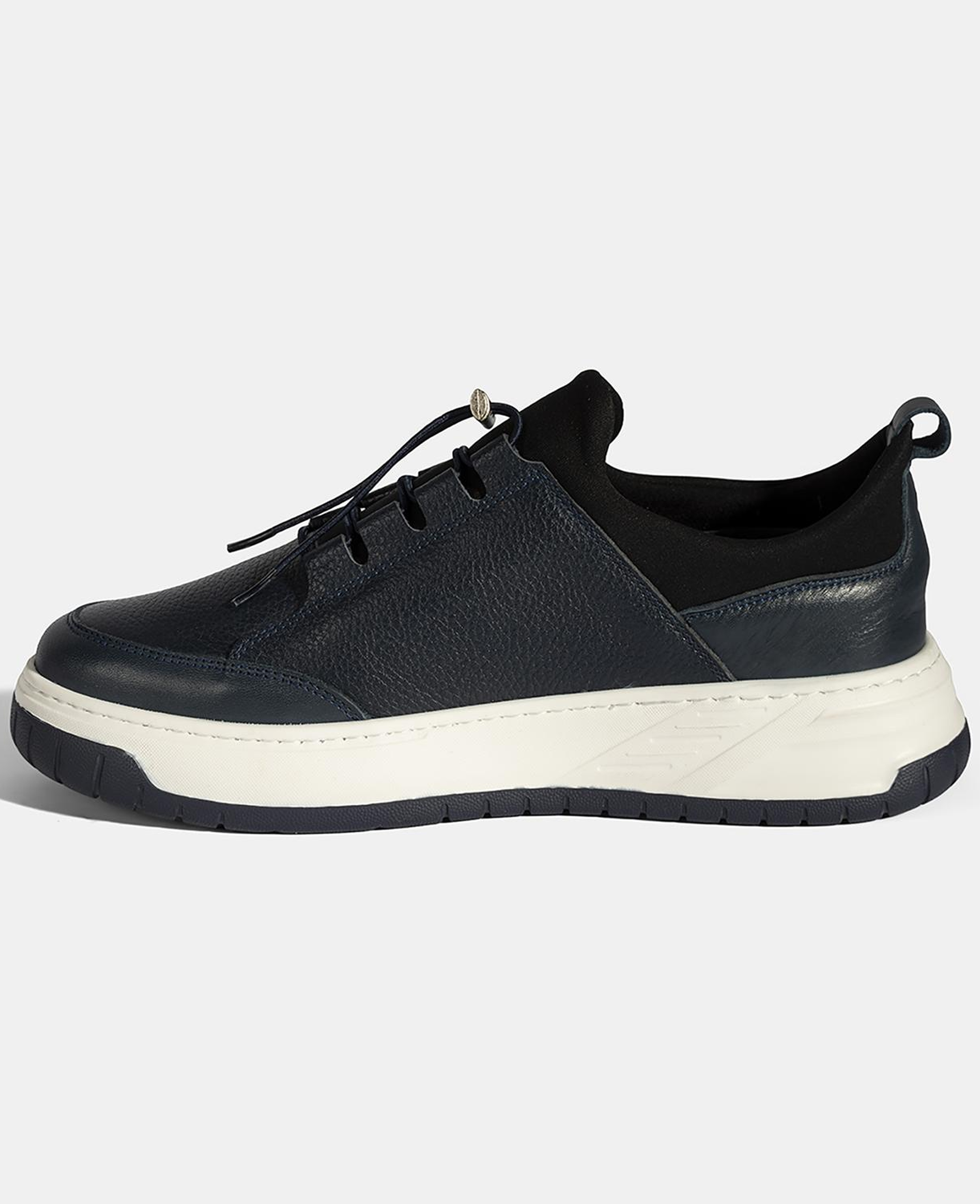 Erkek Lacivert Lastik Bağcıklı Deri Sneaker
