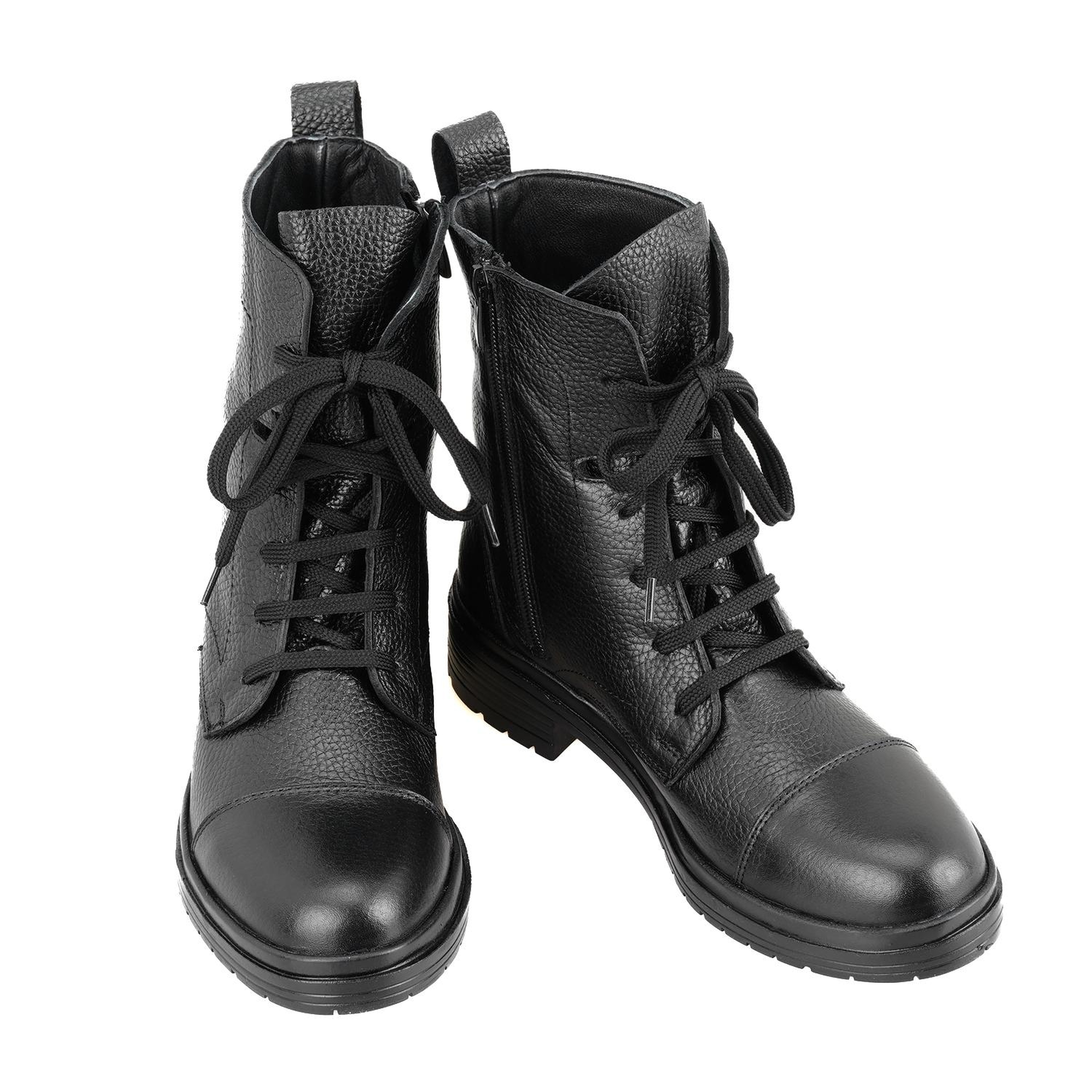 Kadın Siyah Fermuarlı Deri Bot