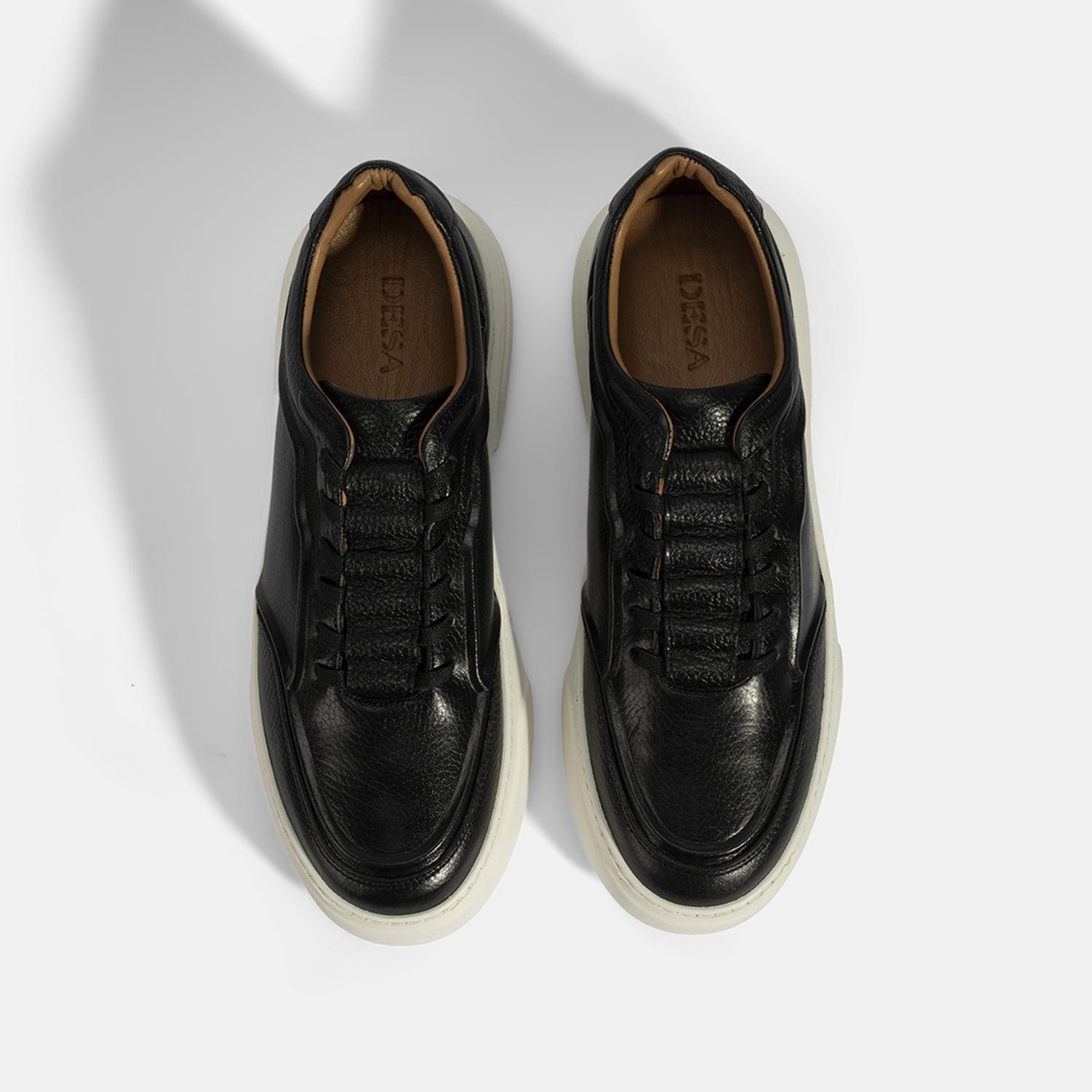 Erkek Siyah Bağcıklı Deri Sneaker