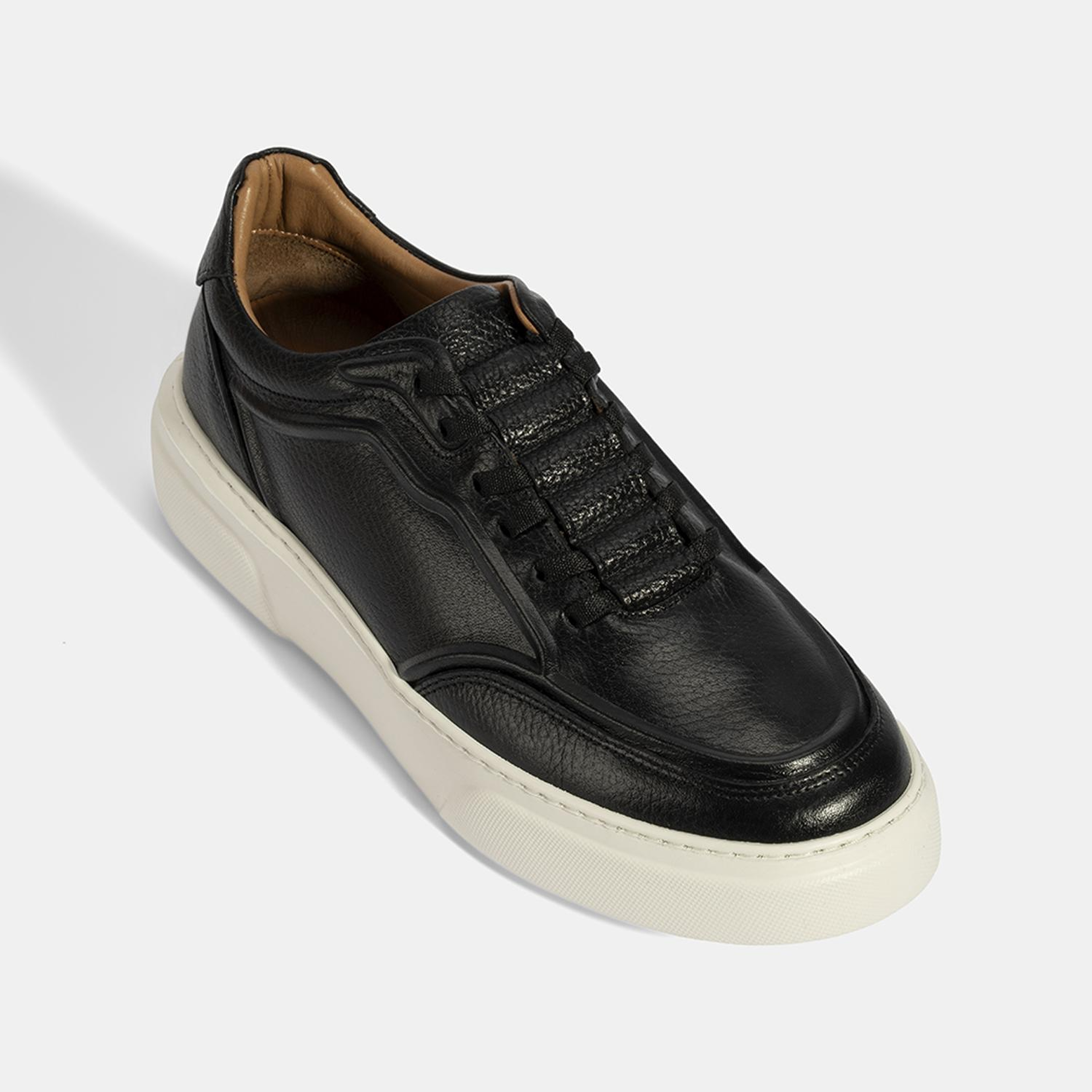 Erkek Siyah Bağcıklı Deri Sneaker