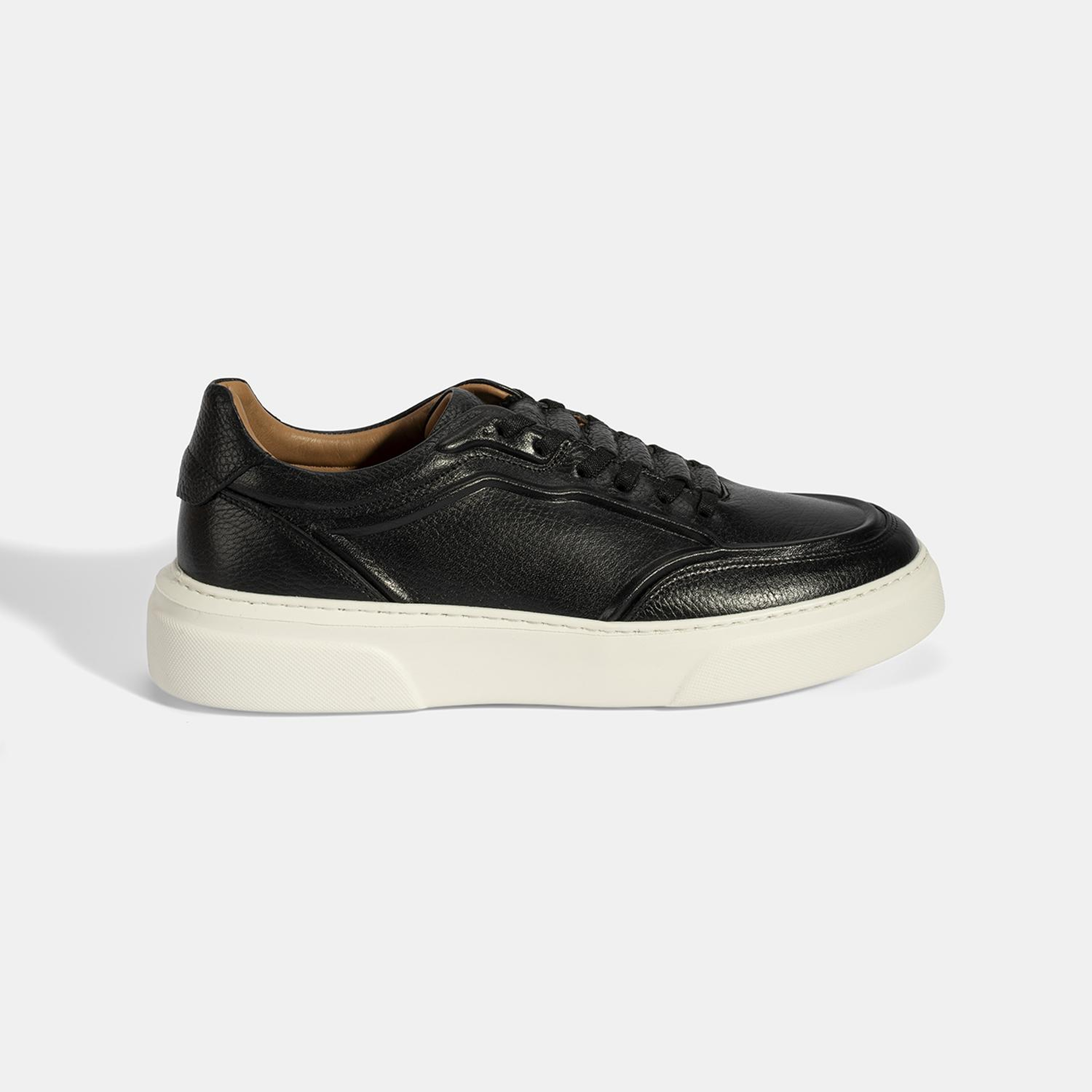 Erkek Siyah Bağcıklı Deri Sneaker