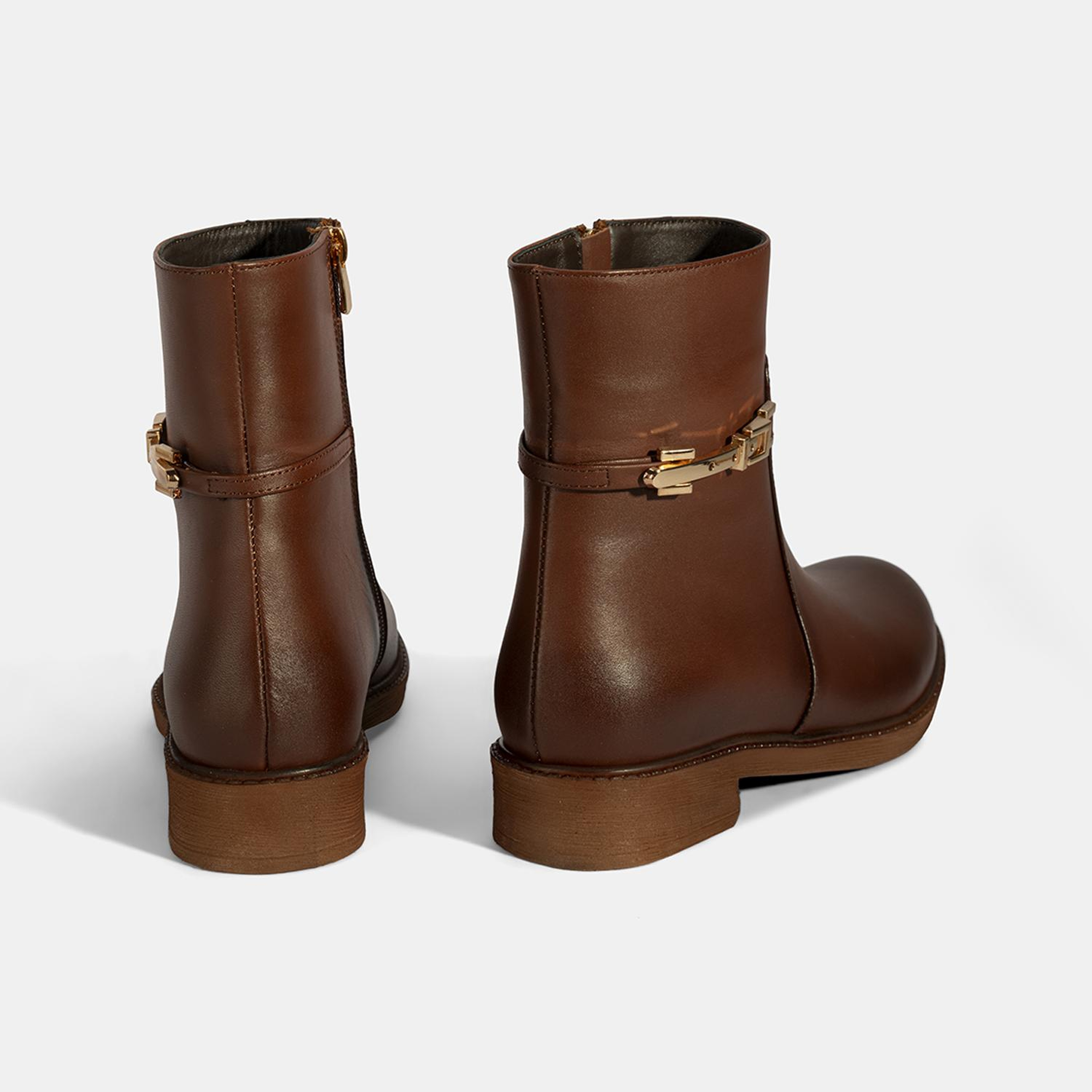 Kadın Taba Metal Aksesuarlı Deri Bot