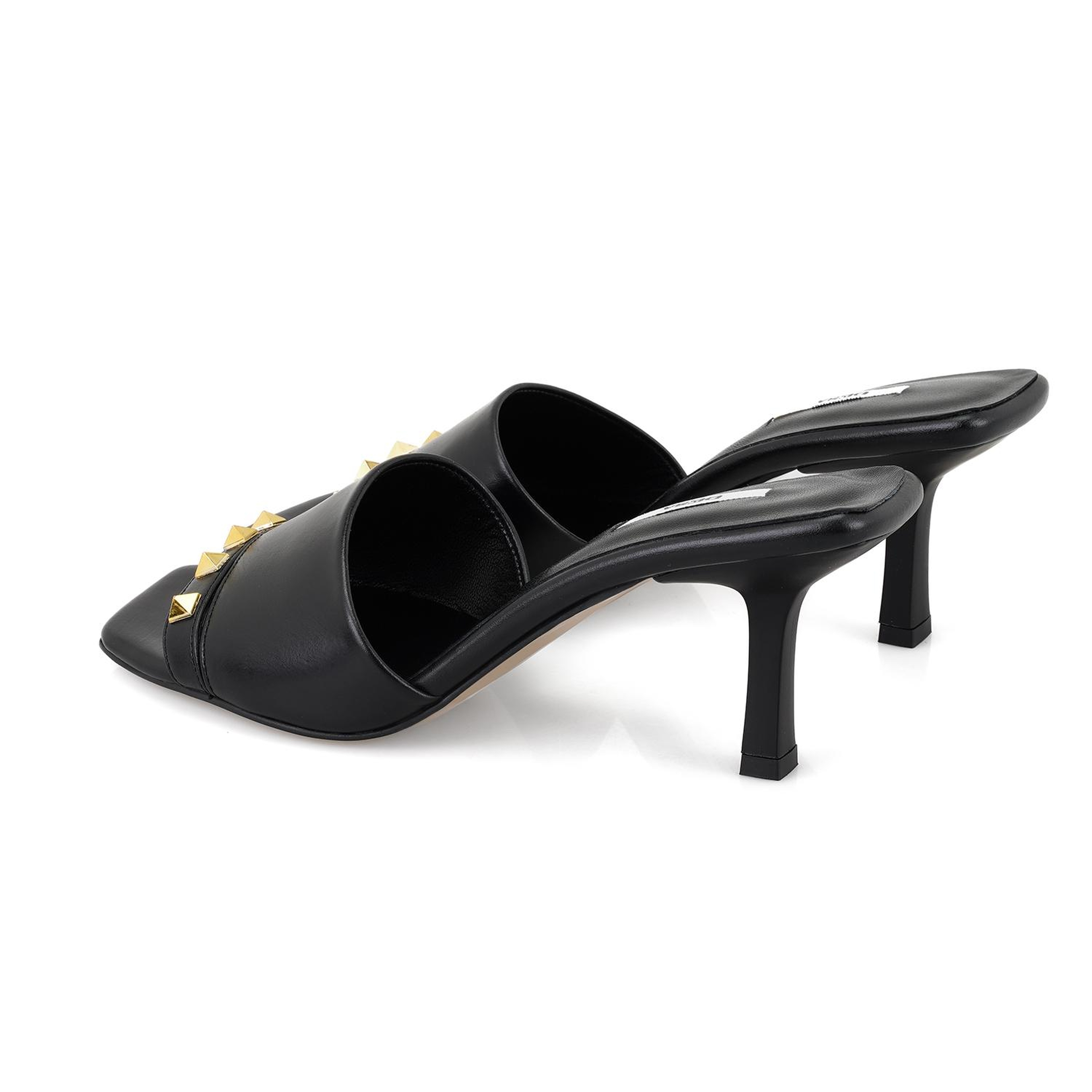 Kadın Siyah Topuklu Deri Terlik