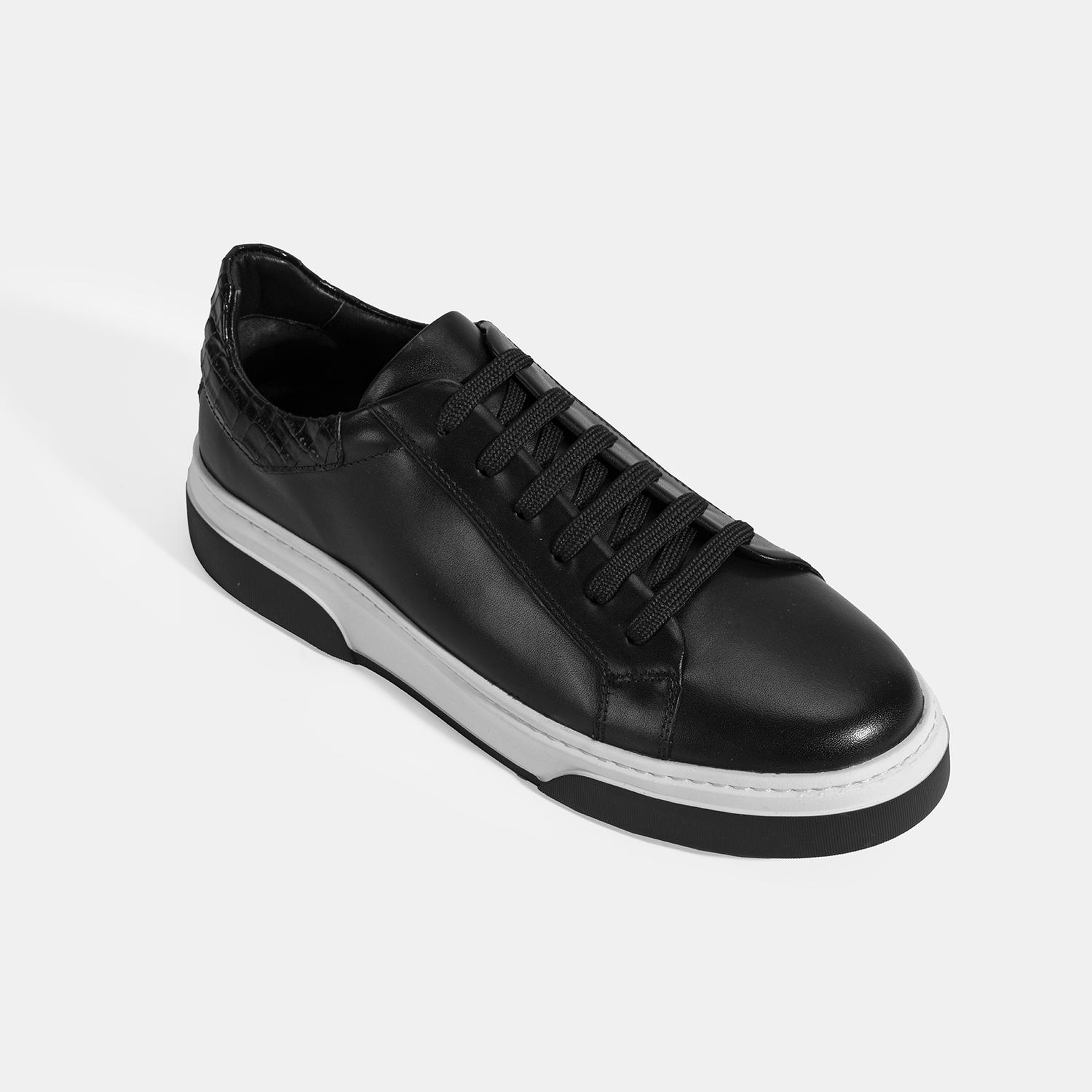 Erkek Siyah Bağcıklı Deri Spor Ayakkabı