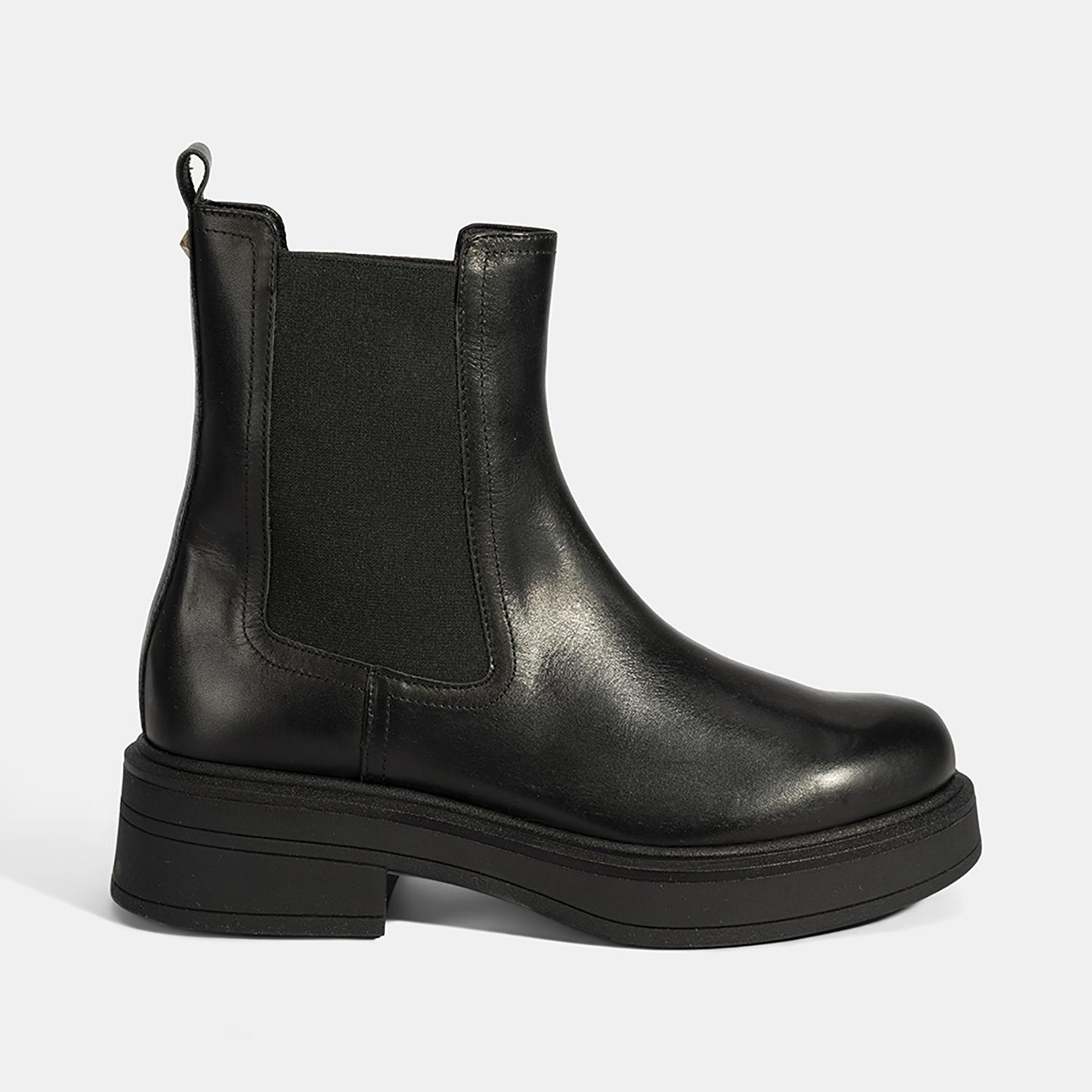 Kadın Siyah Lastikli Deri Chelsea Bot