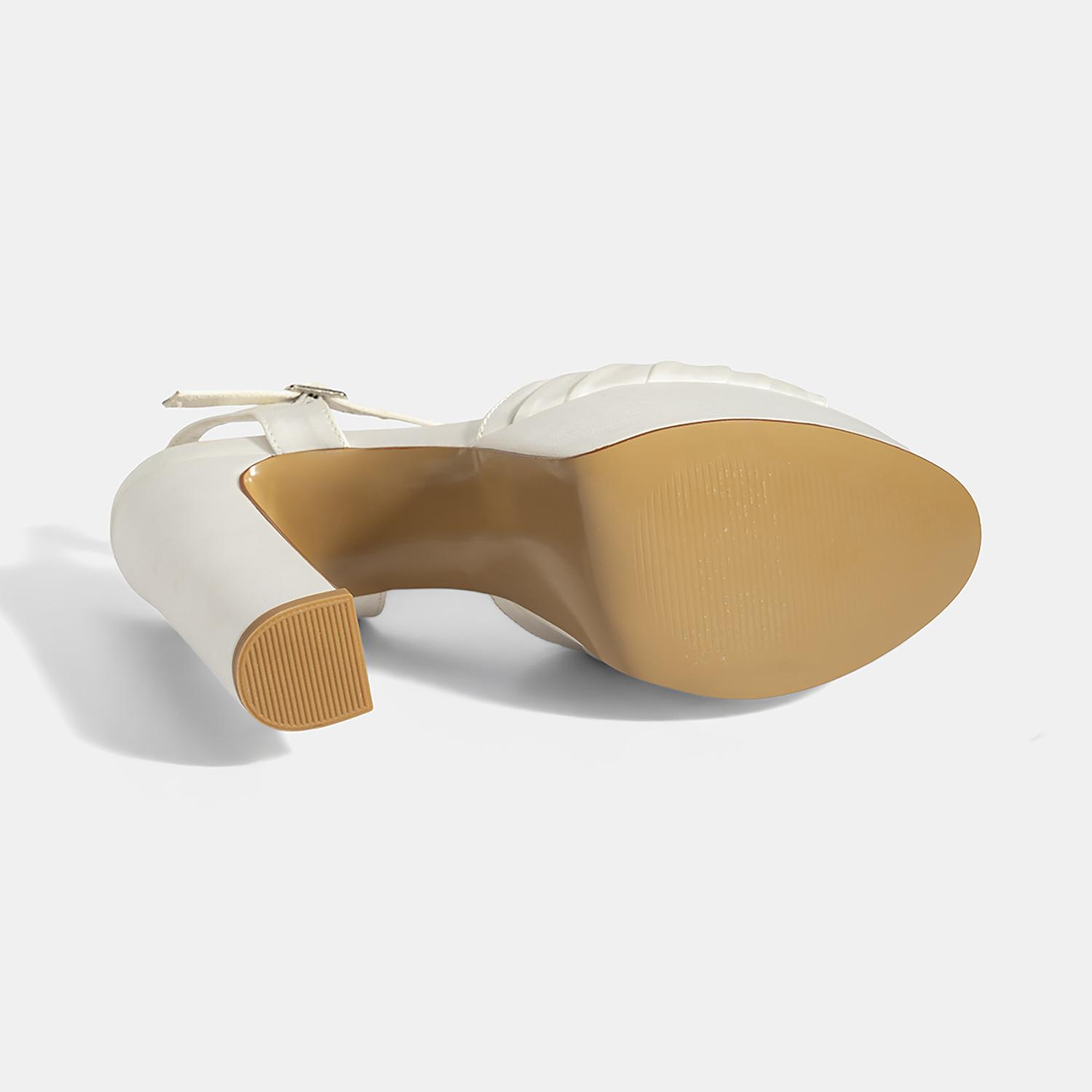 Kadın Beyaz Ayarlanabilir Tokalı Taşlı Topuklu Gelin Ayakkabısı