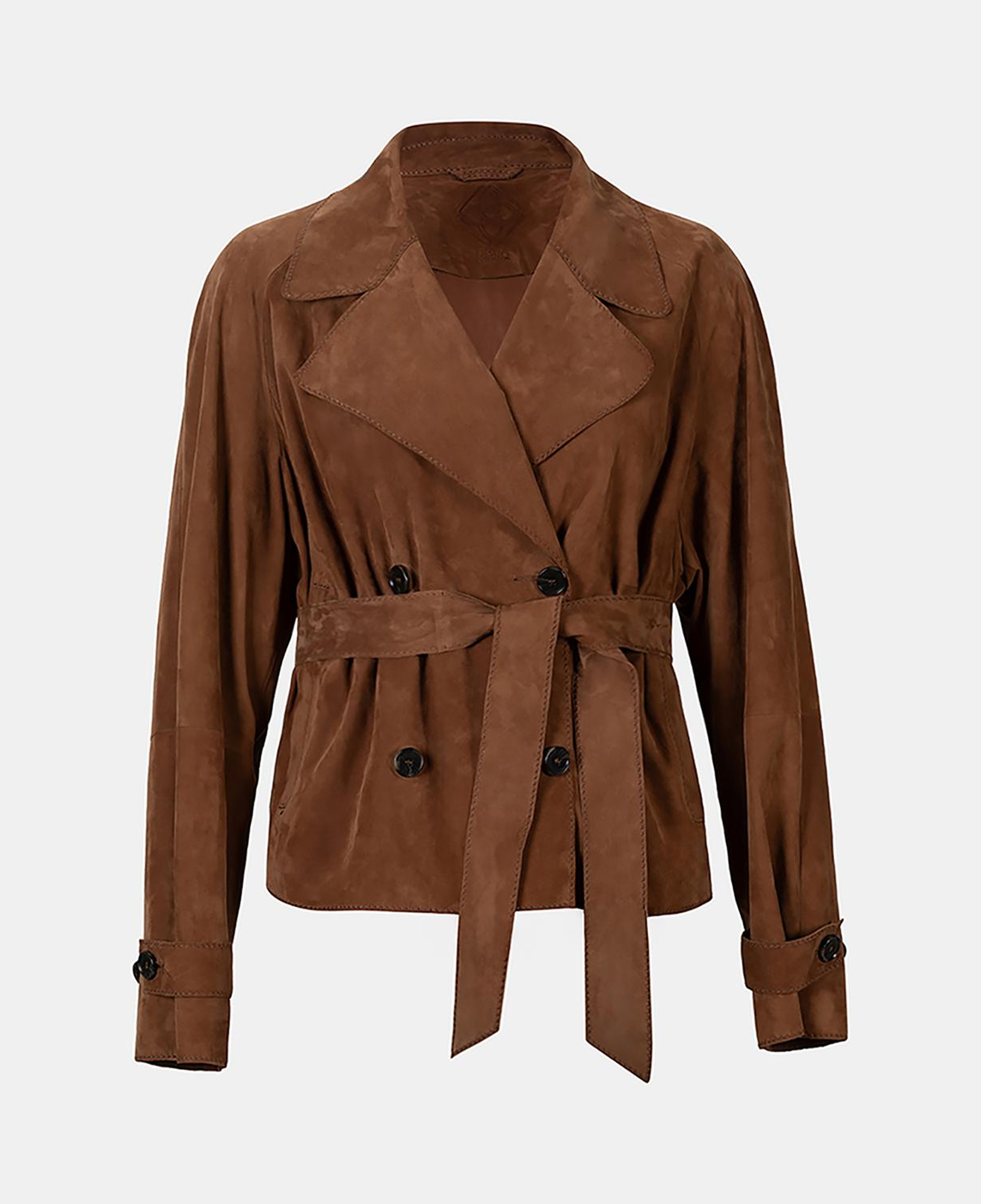 Limited Edition Kadın Taba Belden Bağlamalı Süet Kısa Trençkot