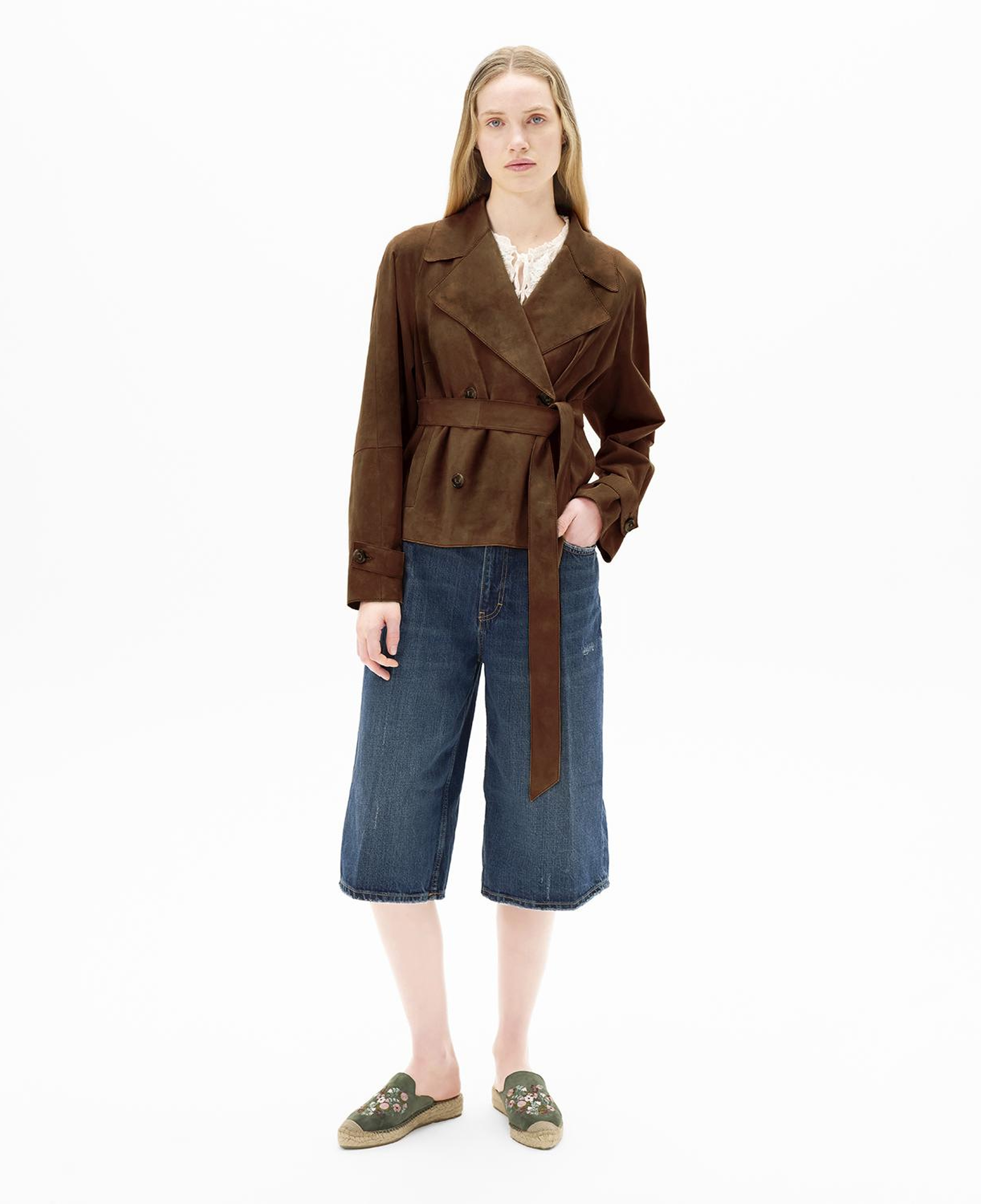 Limited Edition Kadın Taba Belden Bağlamalı Süet Kısa Trençkot