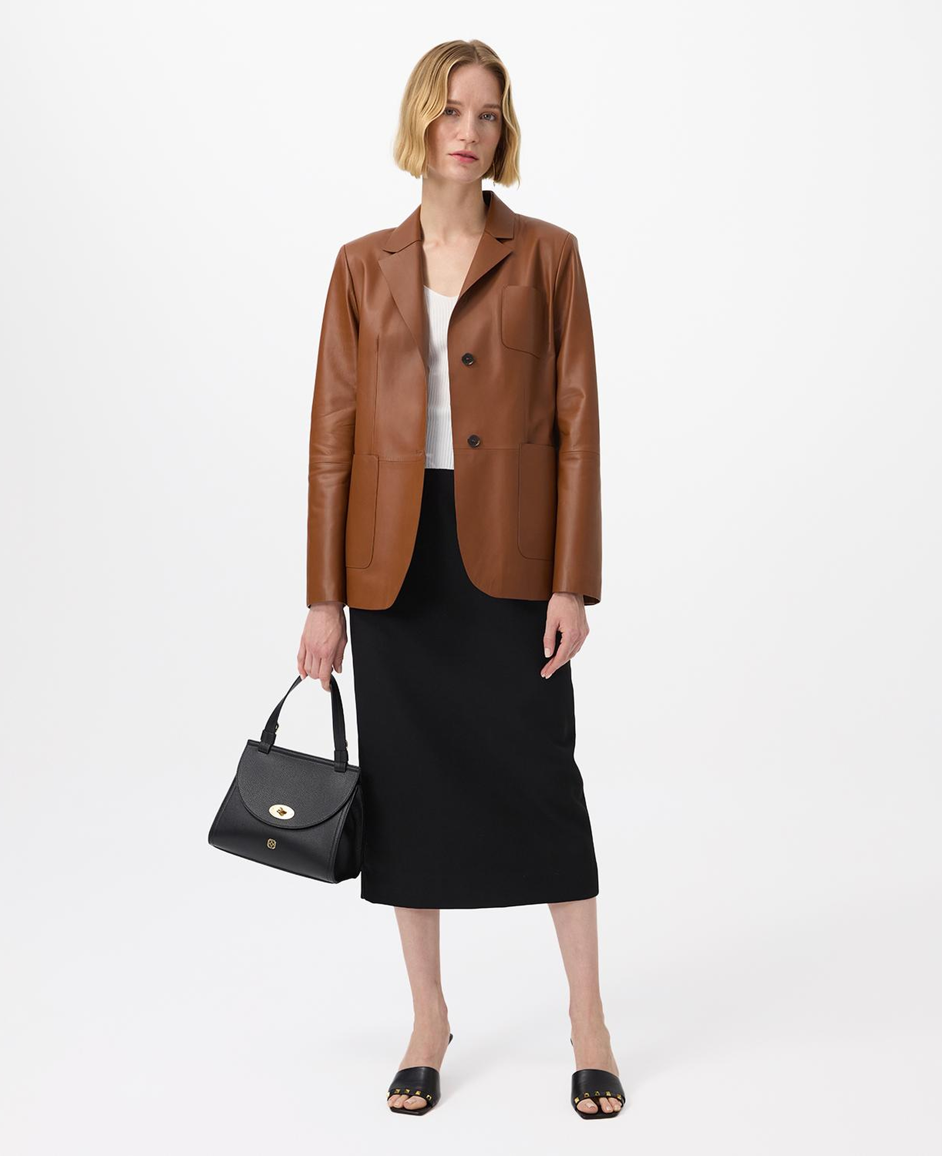 Angelea Kahve Kadın Blazer Deri Ceket