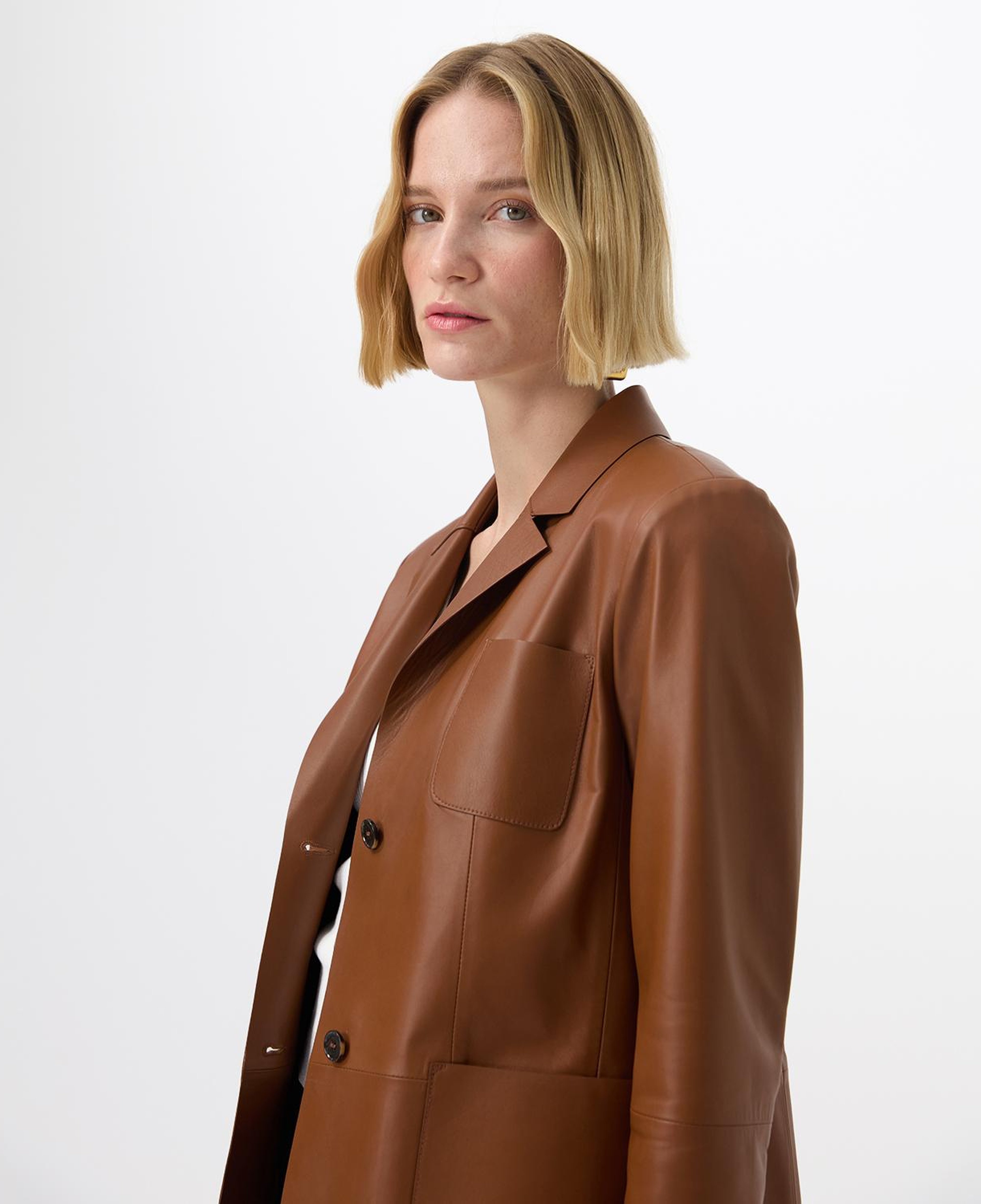 Angelea Kahve Kadın Blazer Deri Ceket