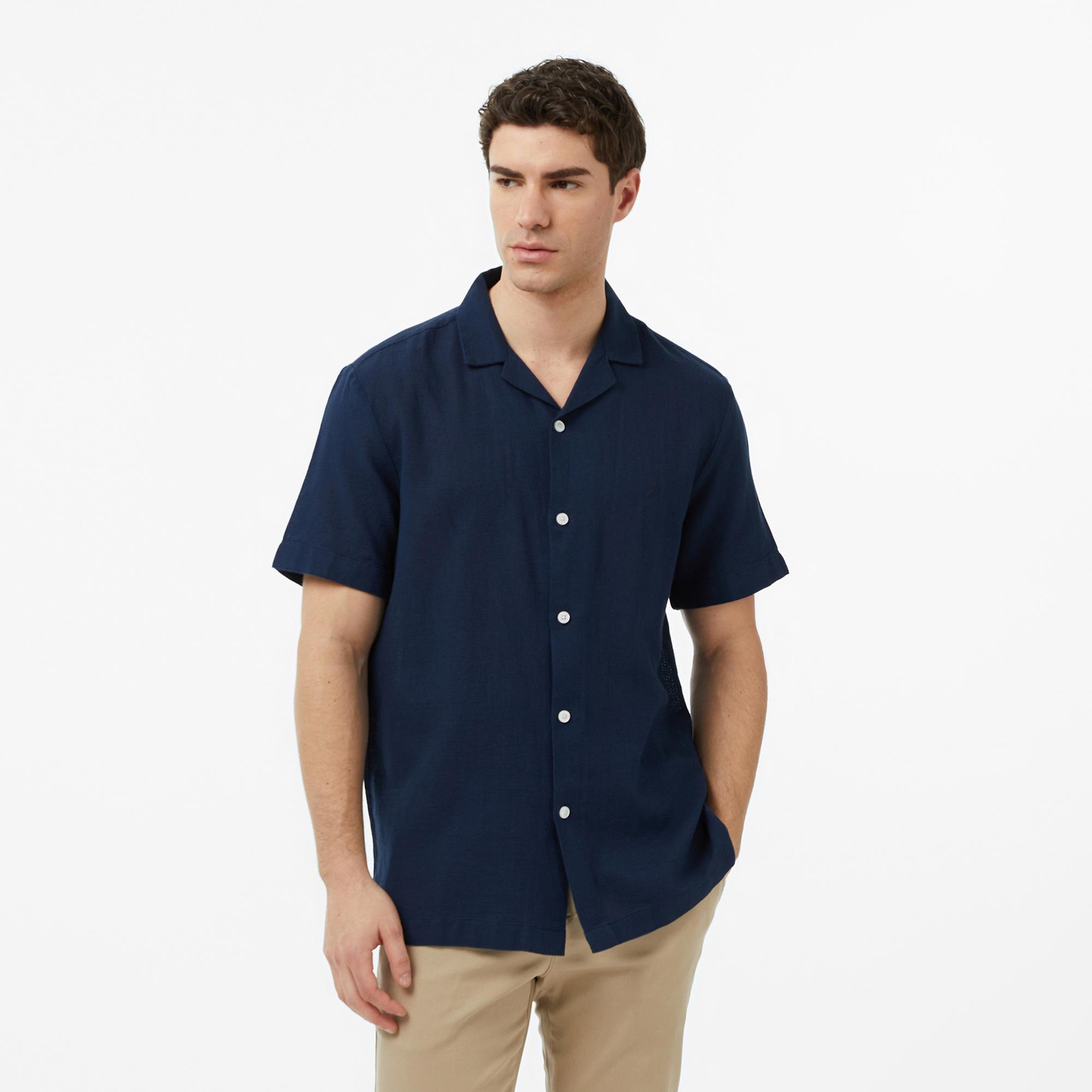 Nautica Erkek Lacivert Regular Fit Kısa Kollu Gömlek