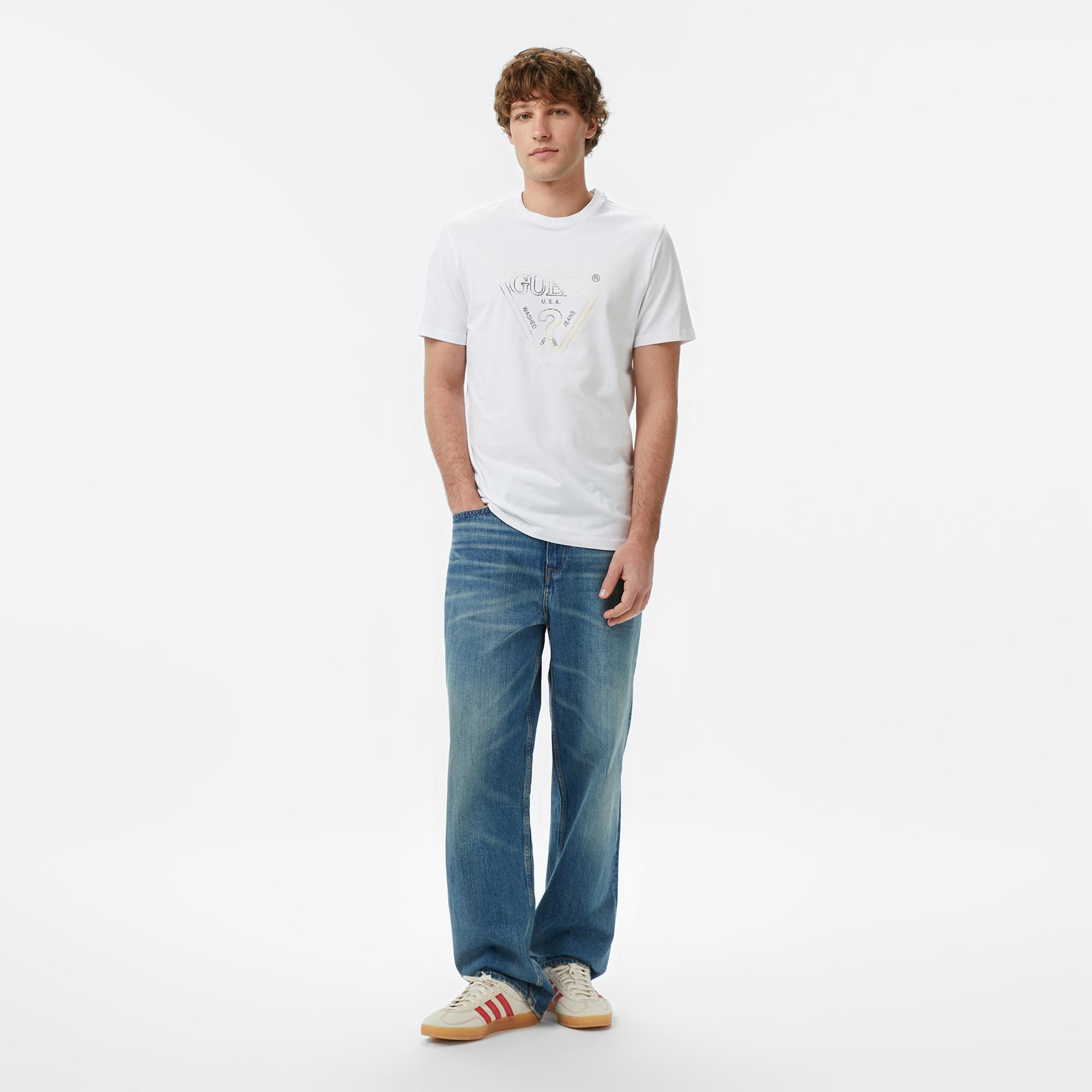 Guess Slim Fit Erkek Beyaz T-Shirt