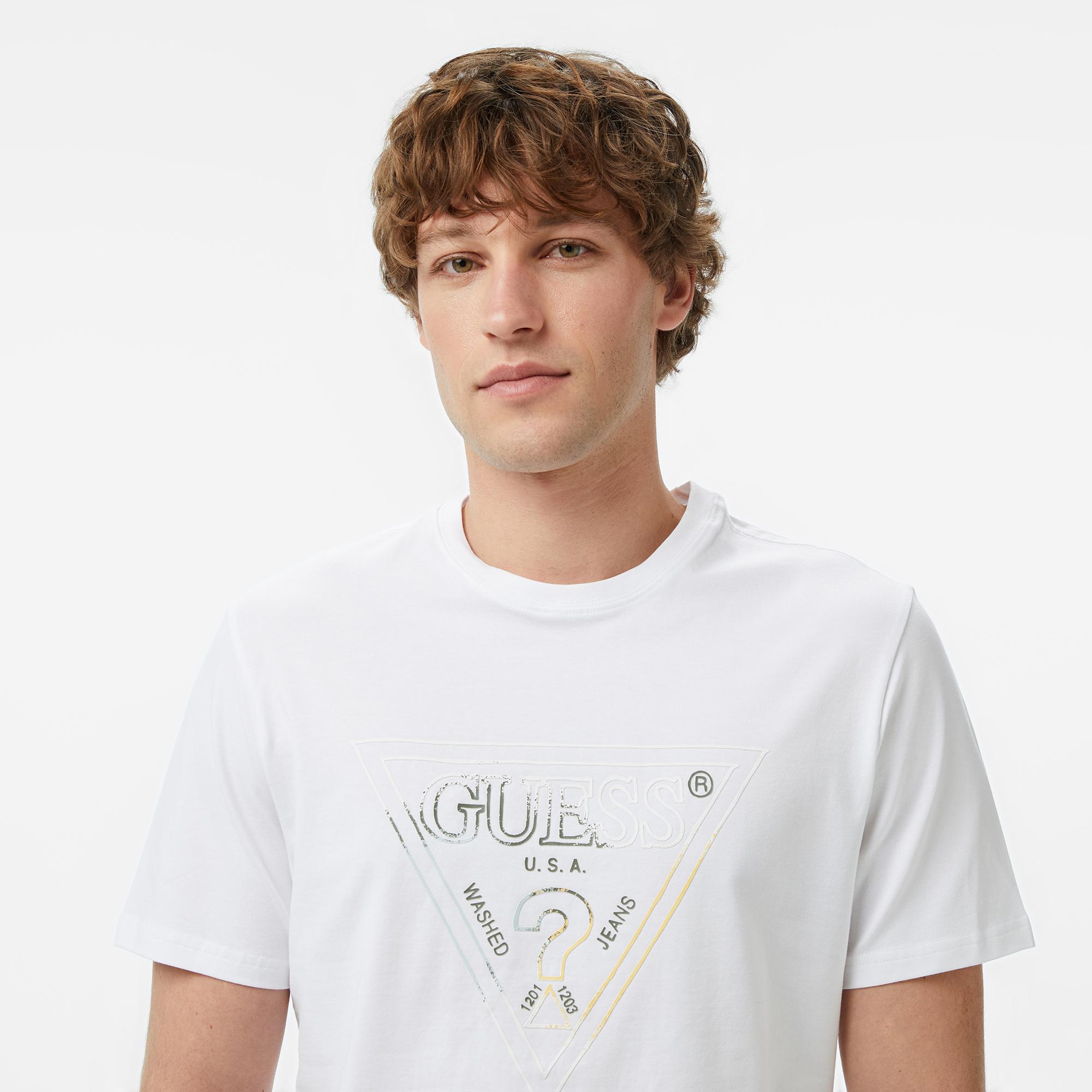 Guess Slim Fit Erkek Beyaz T-Shirt