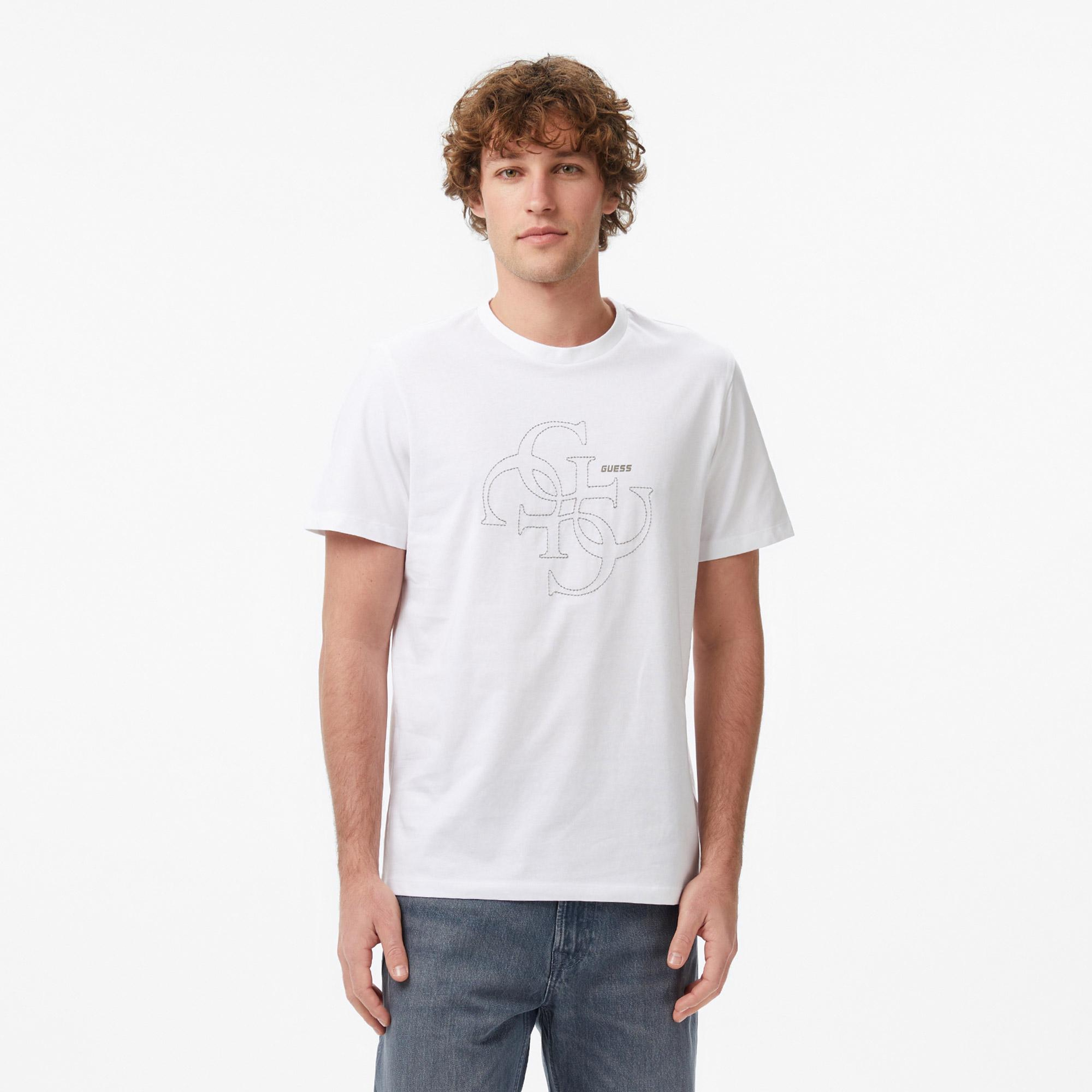 Guess Tiberio Aktif Oversize Fit Erkek Beyaz T-Shirt