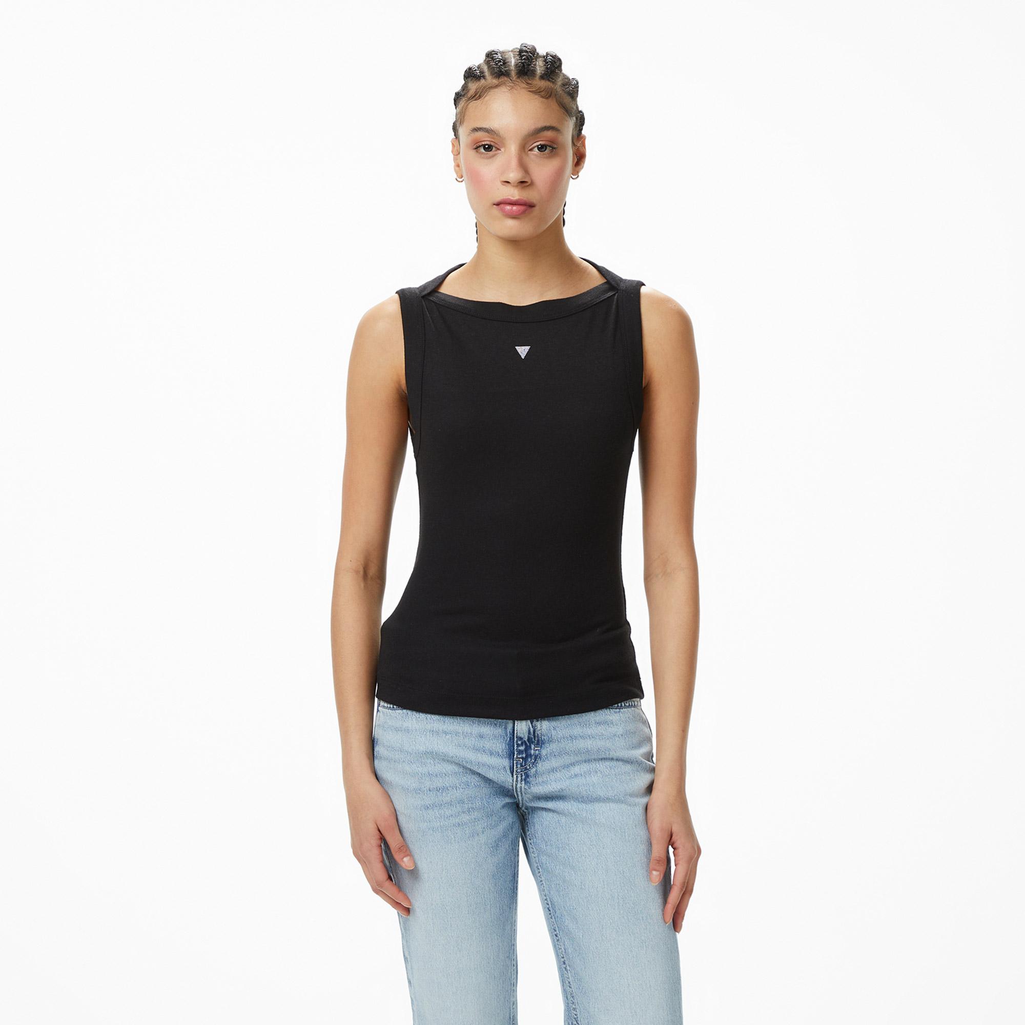 Guess Tina Ipek Karışımlı Kadın Siyah T-Shirt