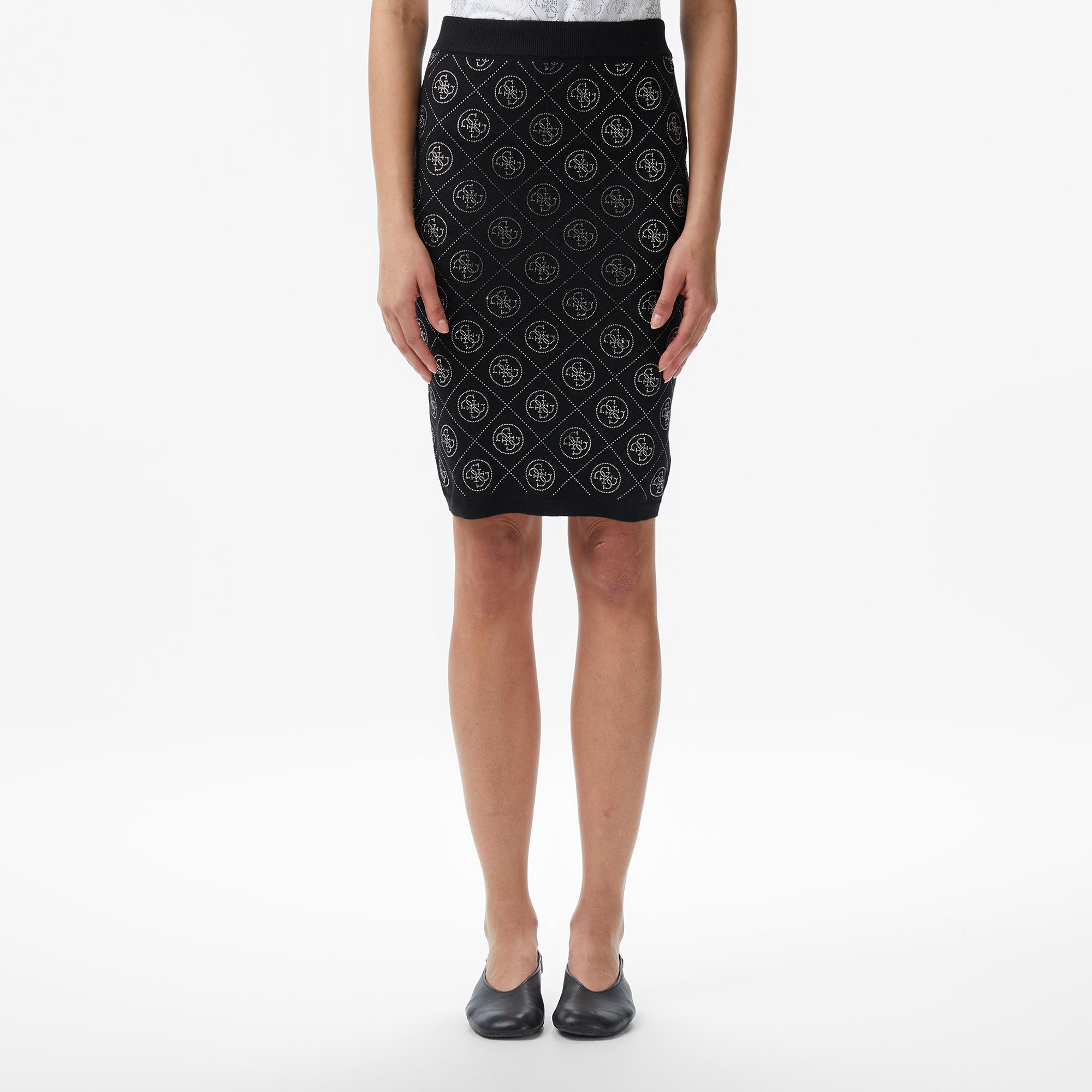 Guess Rhinestones Yün Karışımlı Kalem Fit Kadın Siyah Etek