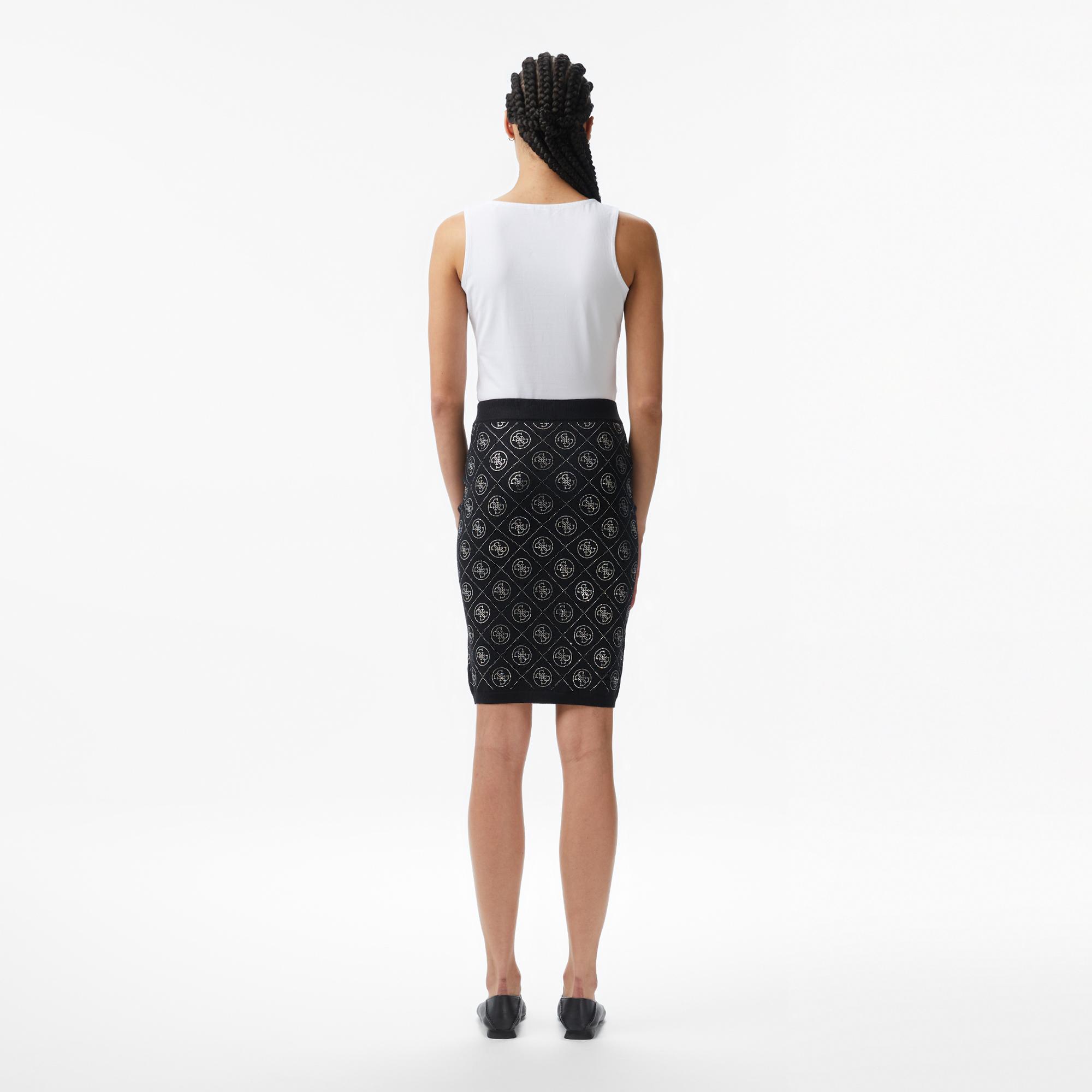 Guess Rhinestones Yün Karışımlı Kalem Fit Kadın Siyah Etek