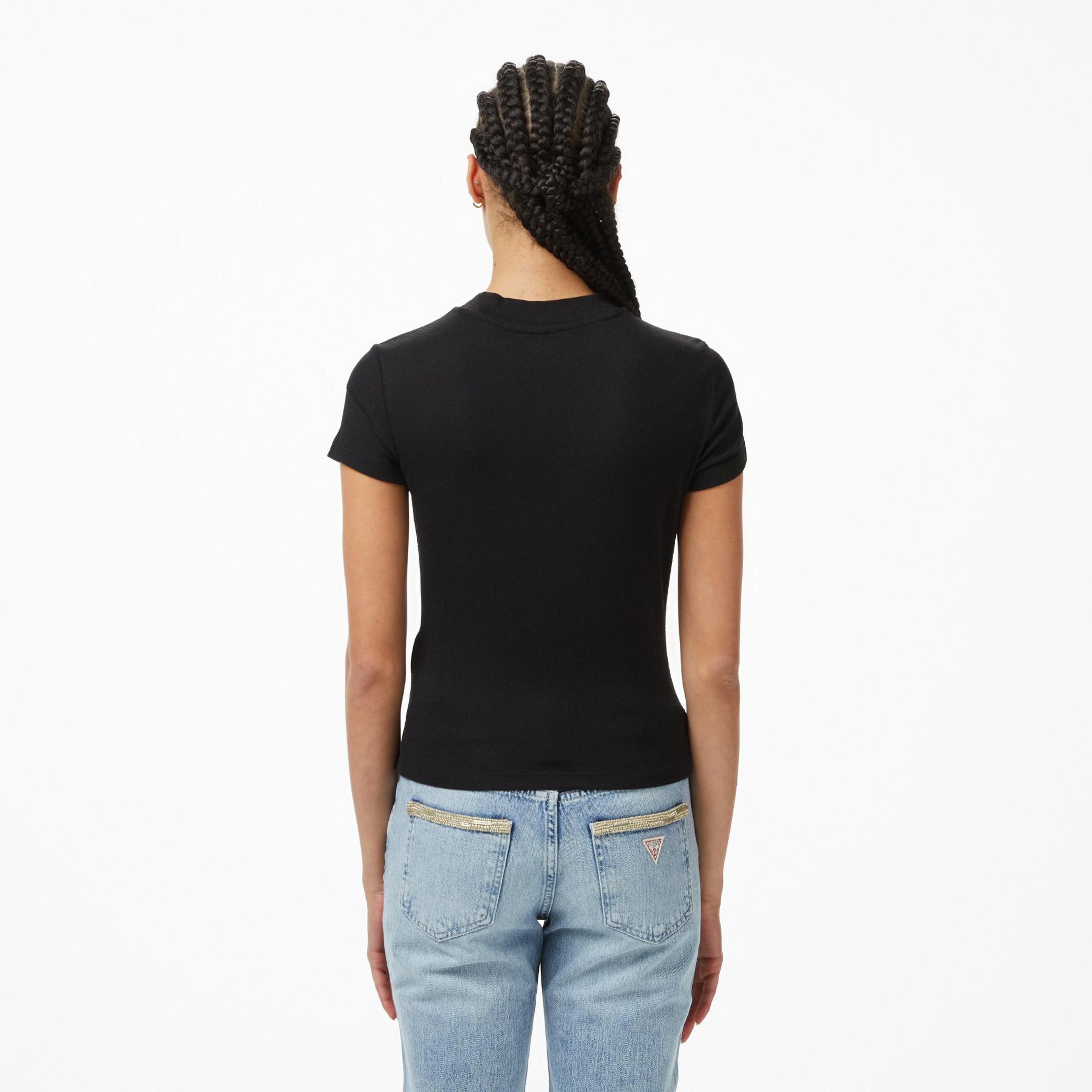 Guess Mock Yün Ipek Karışımlı Kadın Siyah T-Shirt