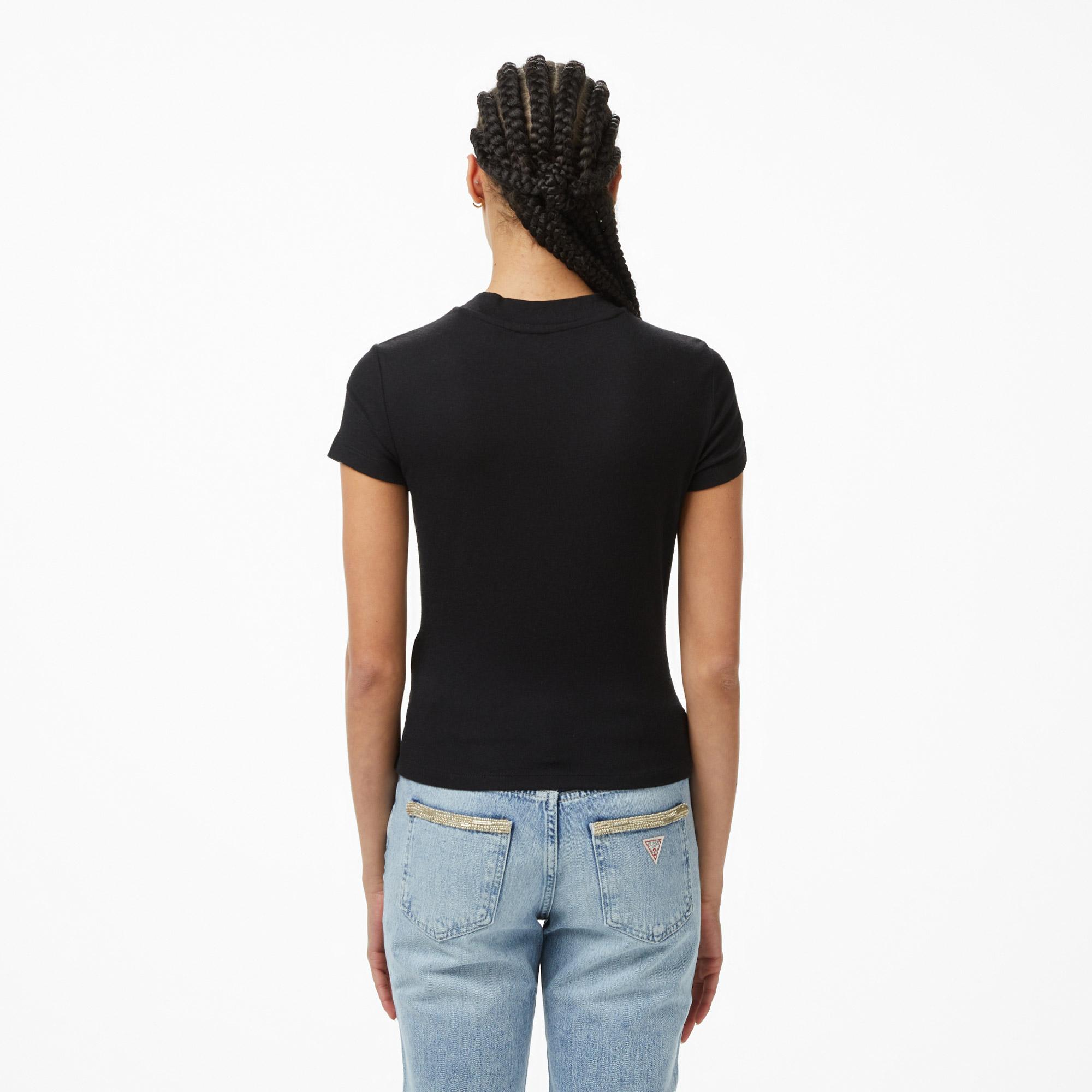 Guess Mock Yün Ipek Karışımlı Top Kadın Siyah T-Shirt