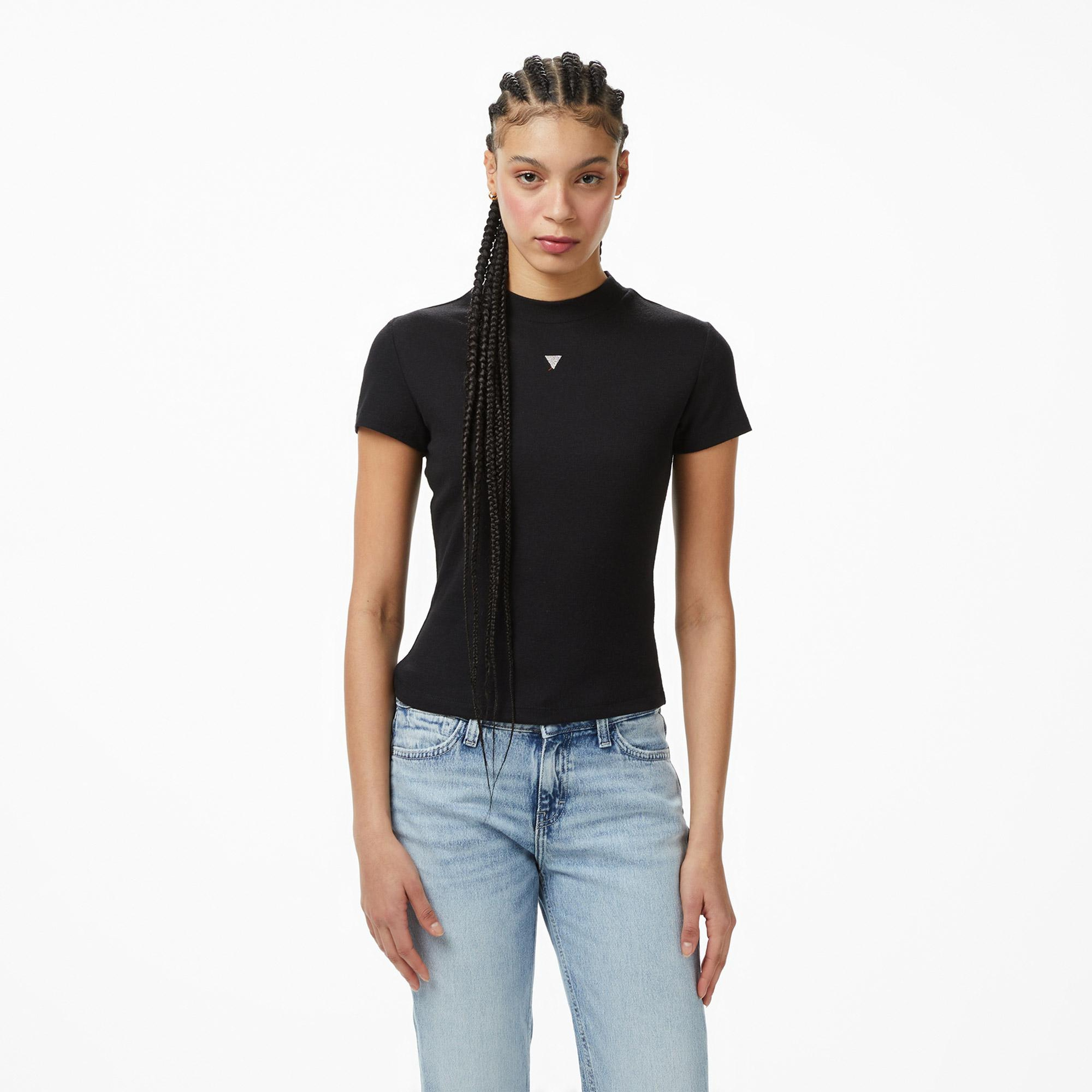 Guess Mock Yün Ipek Karışımlı Kadın Siyah T-Shirt