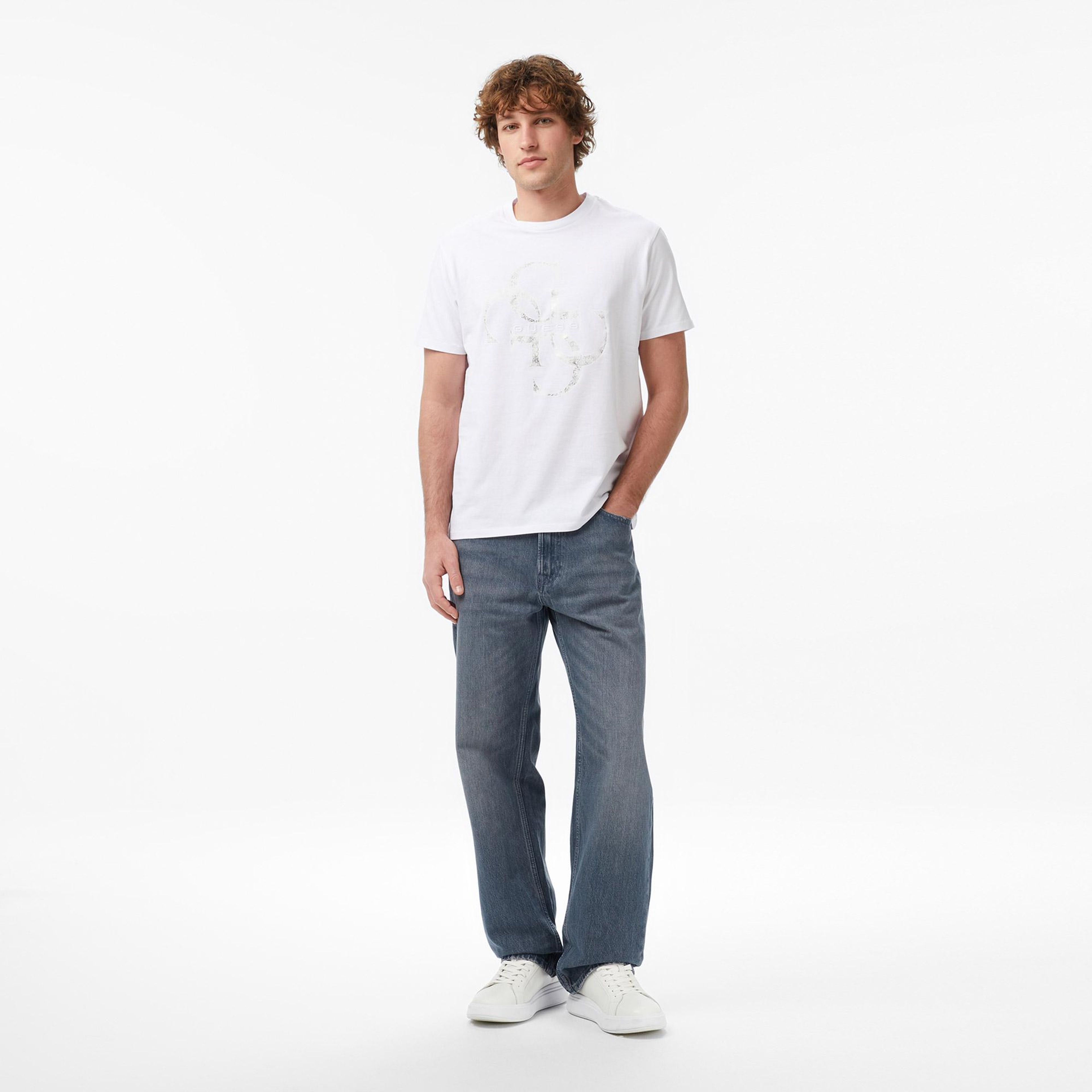 Guess Shimmer Regular Fit Erkek Beyaz T-Shirt