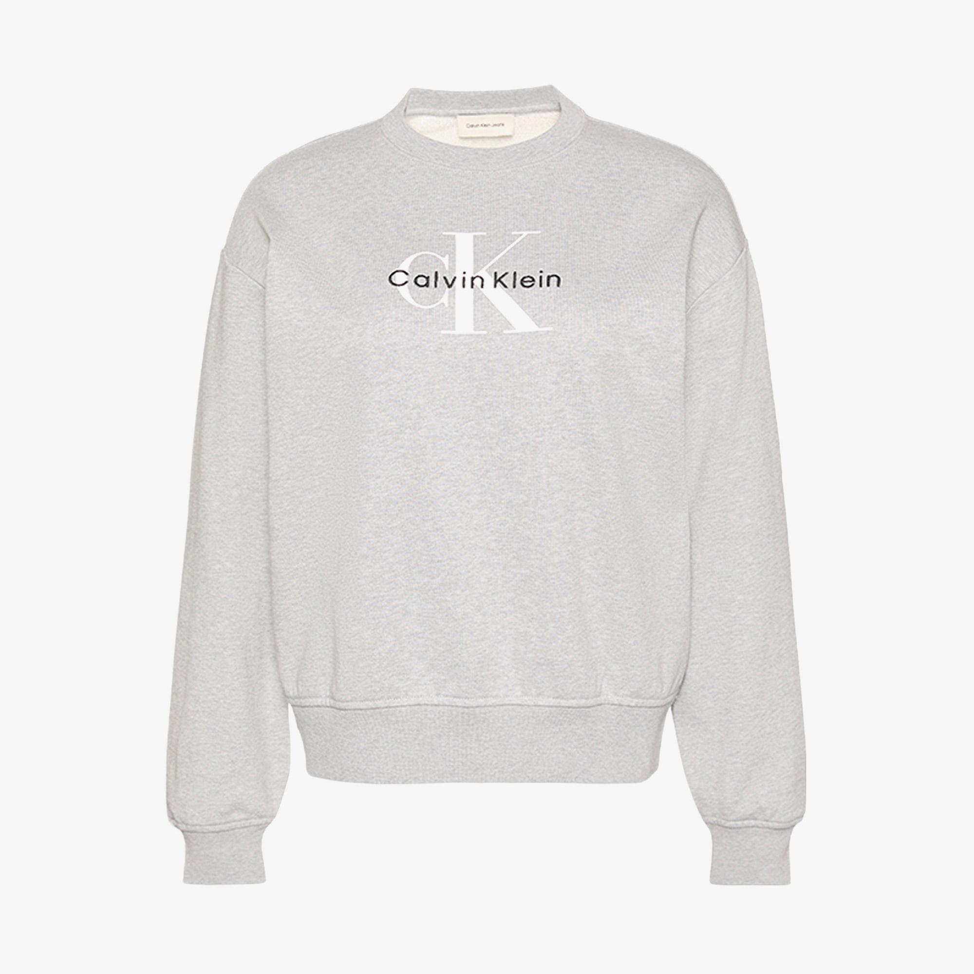 Calvin Klein Monologo French Terry Kadın Gri Sweatshirt