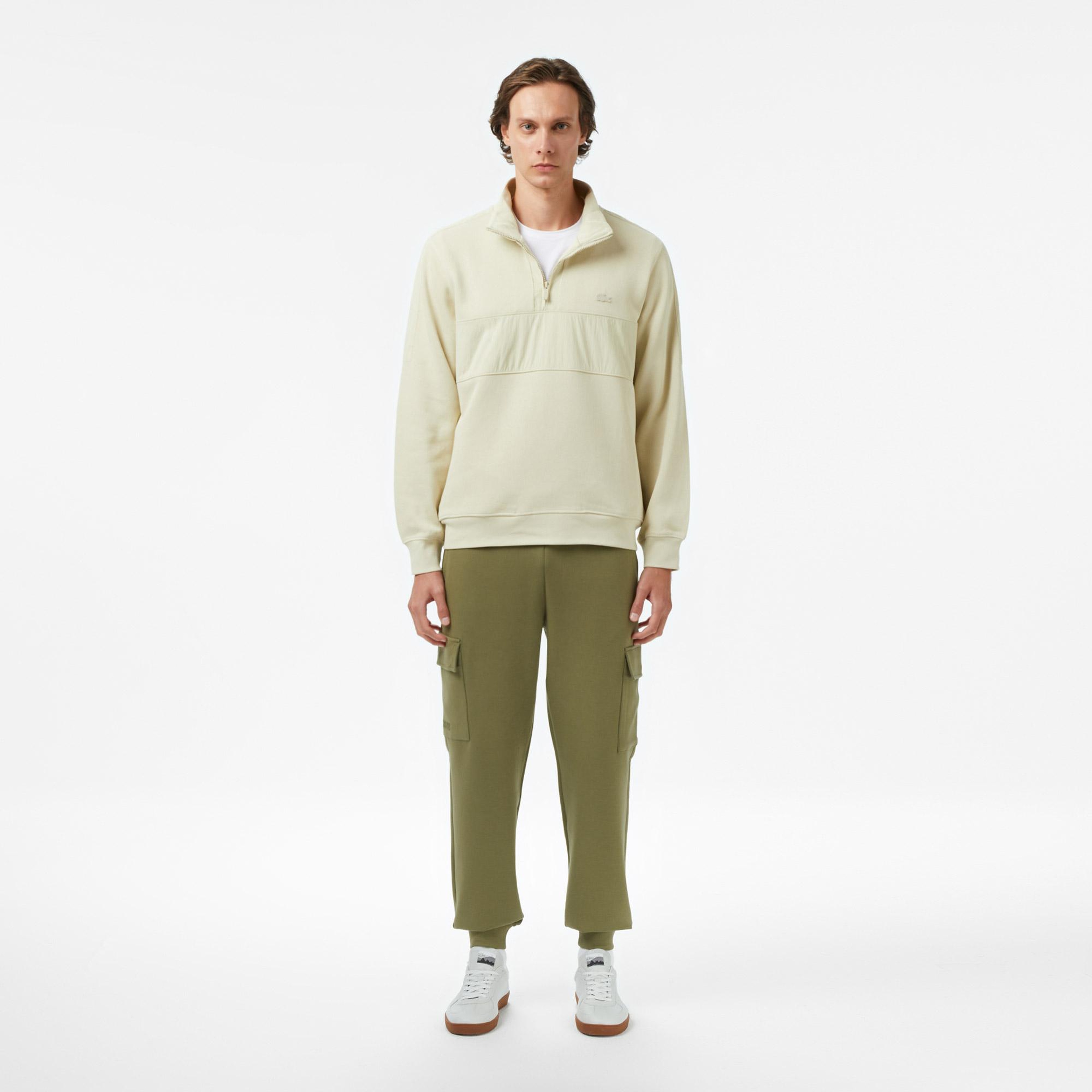 Lacoste Erkek Classic Fit Yarım Fermuarlı Bej Sweatshirt