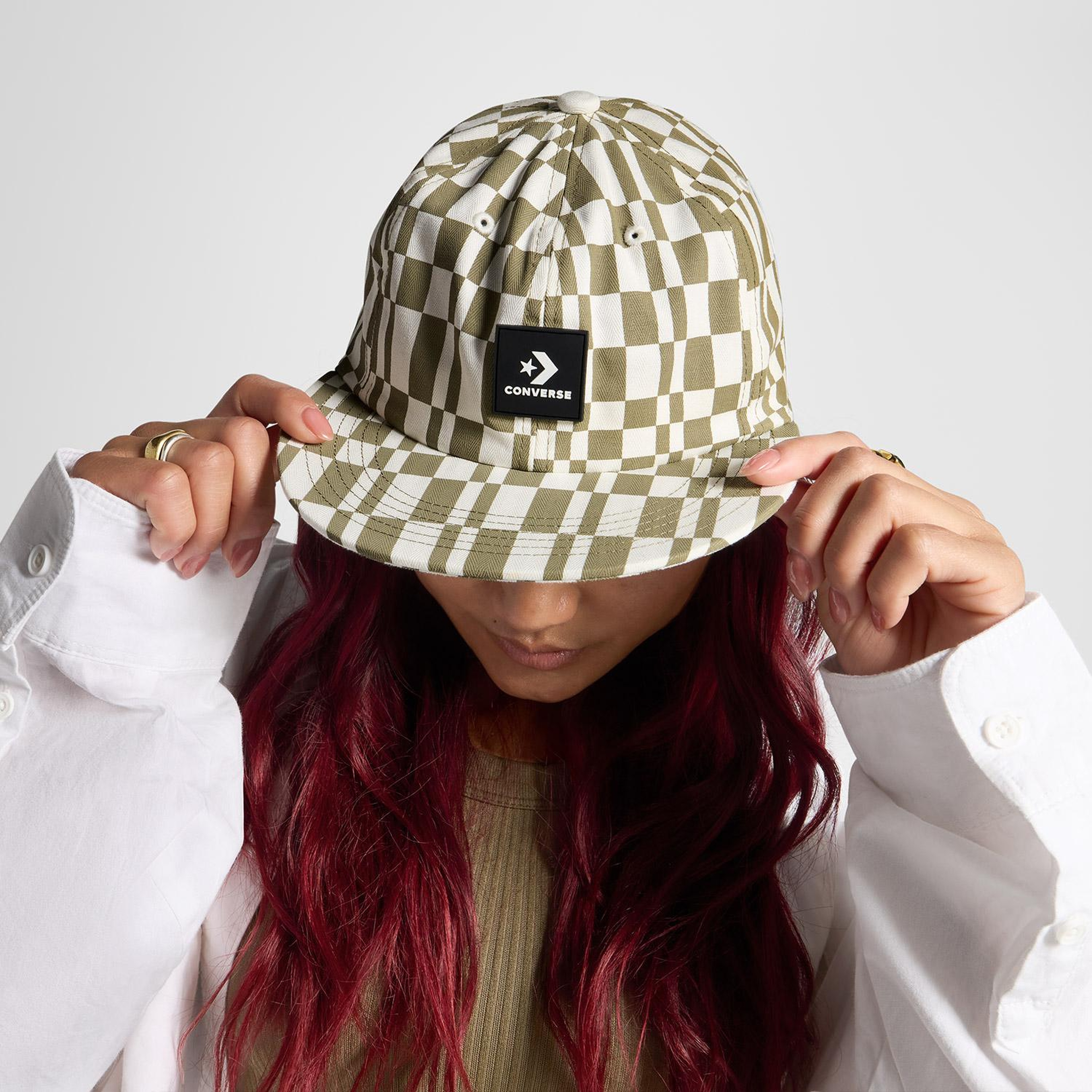 Converse Star Chevron Unisex Kare Desenli Haki Şapka