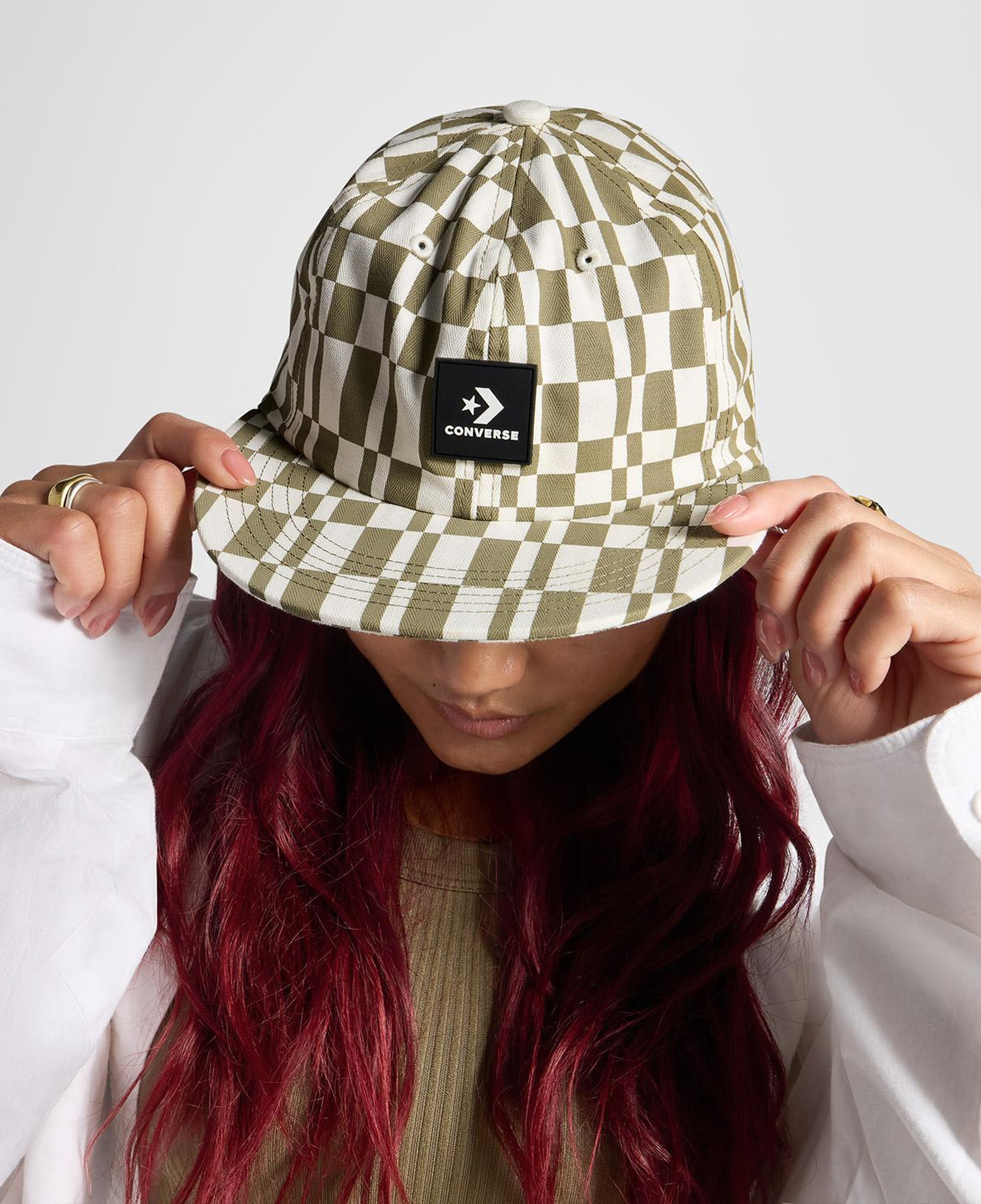 Converse Star Chevron Unisex Kare Desenli Haki Şapka
