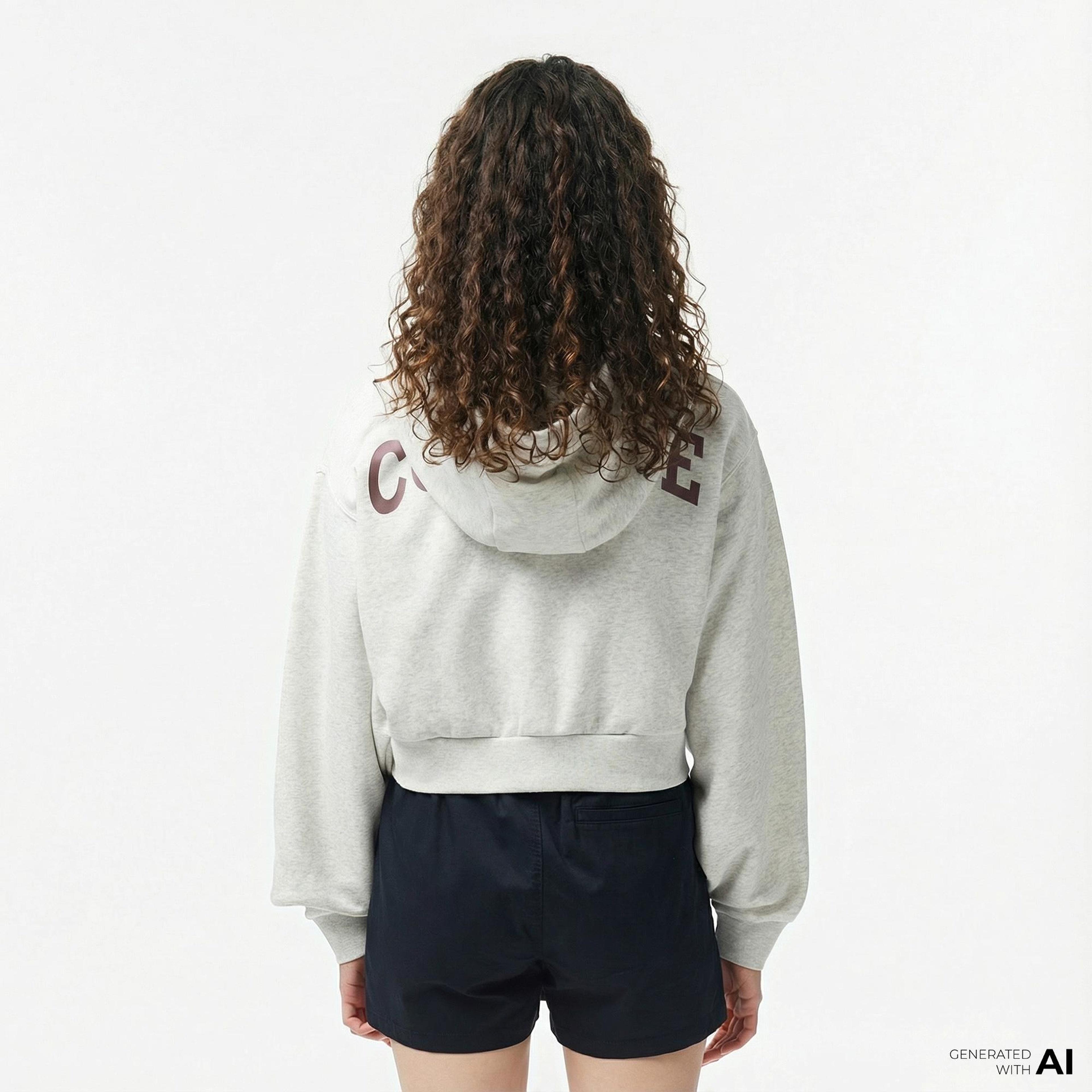 Converse Kadın Baskılı Gri Fermuarlı Hoodie