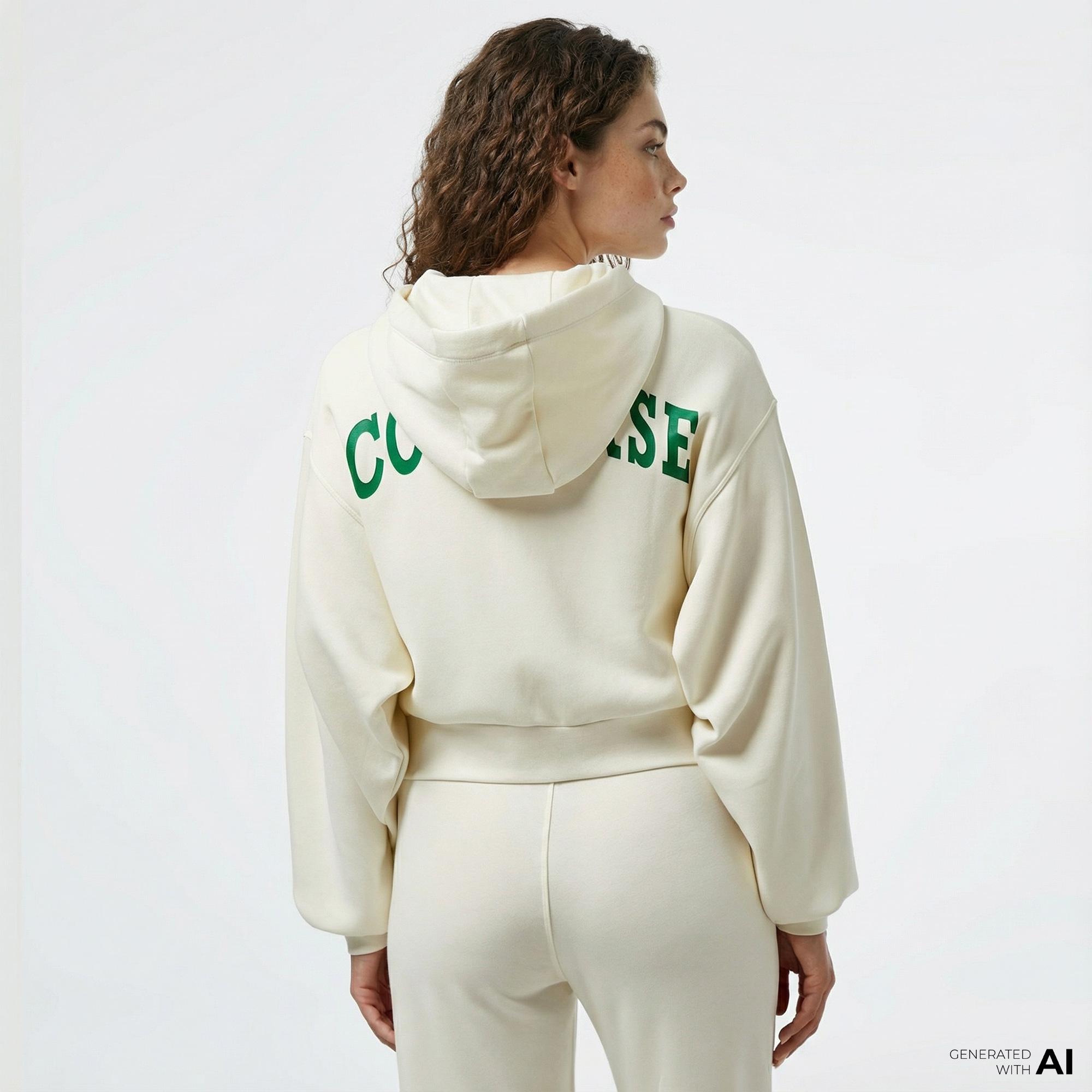 Converse Kadın Baskılı Krem Fermuarlı Hoodie