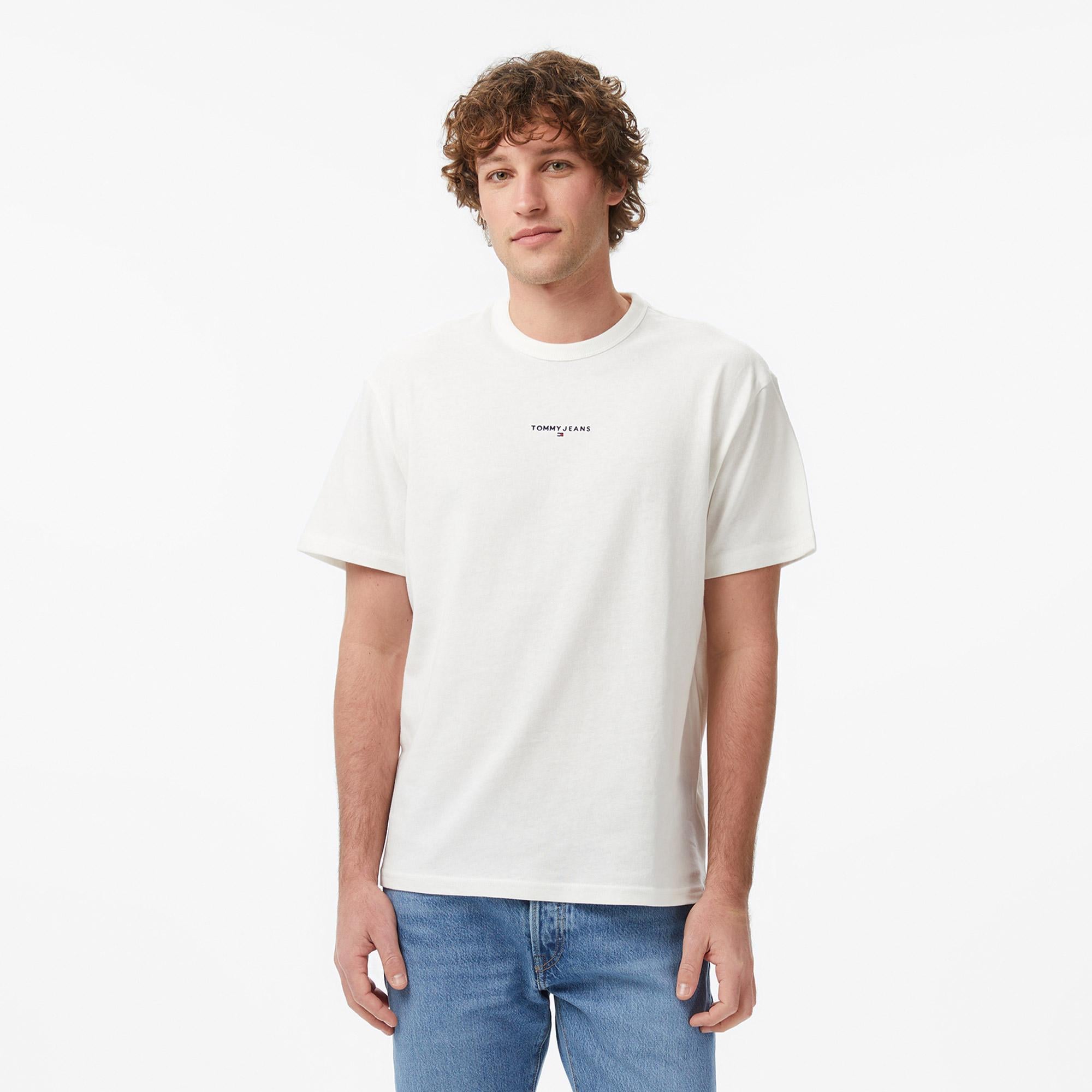 Tommy Hilfiger Linear Erkek Beyaz T-Shirt