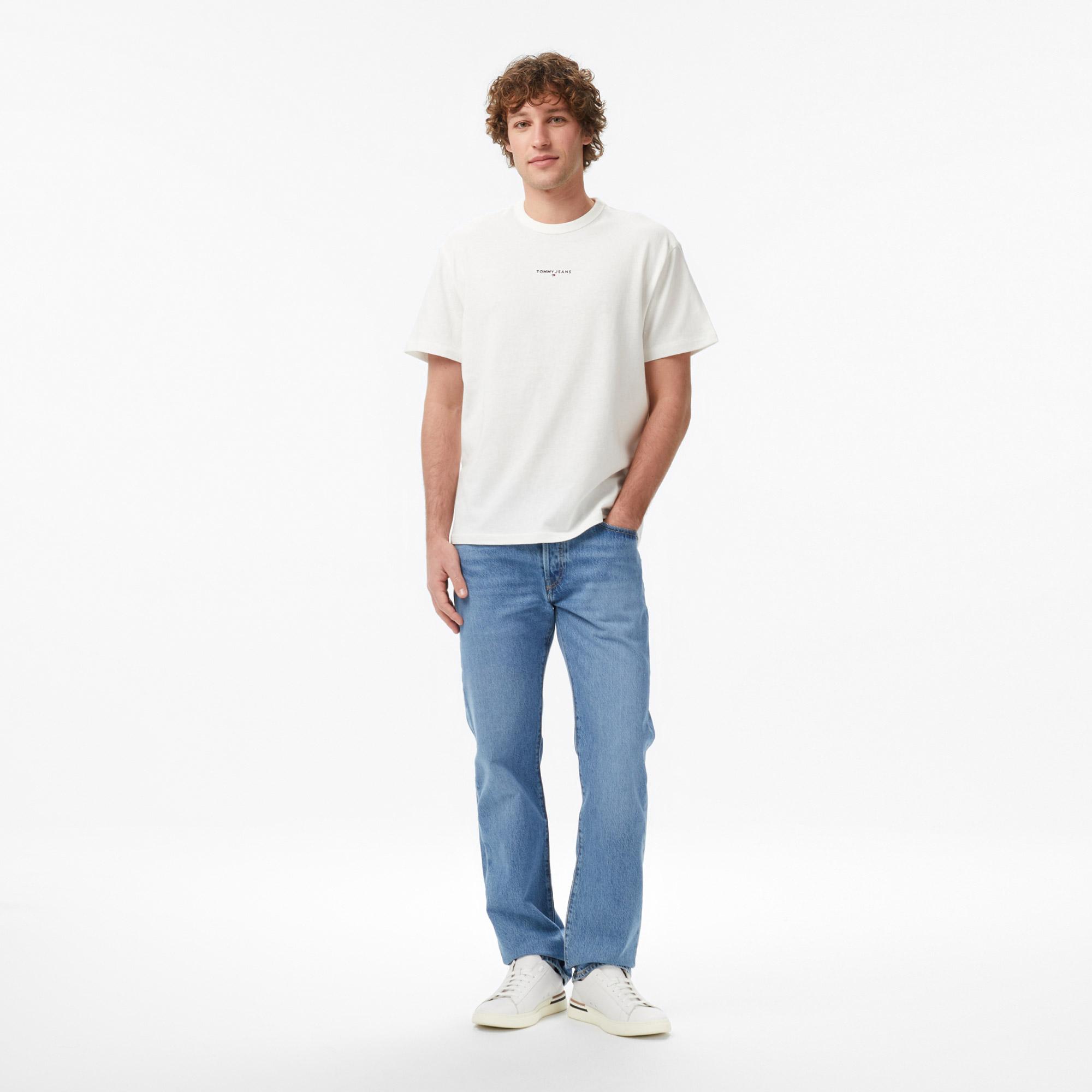 Tommy Hilfiger Linear Erkek Beyaz T-Shirt