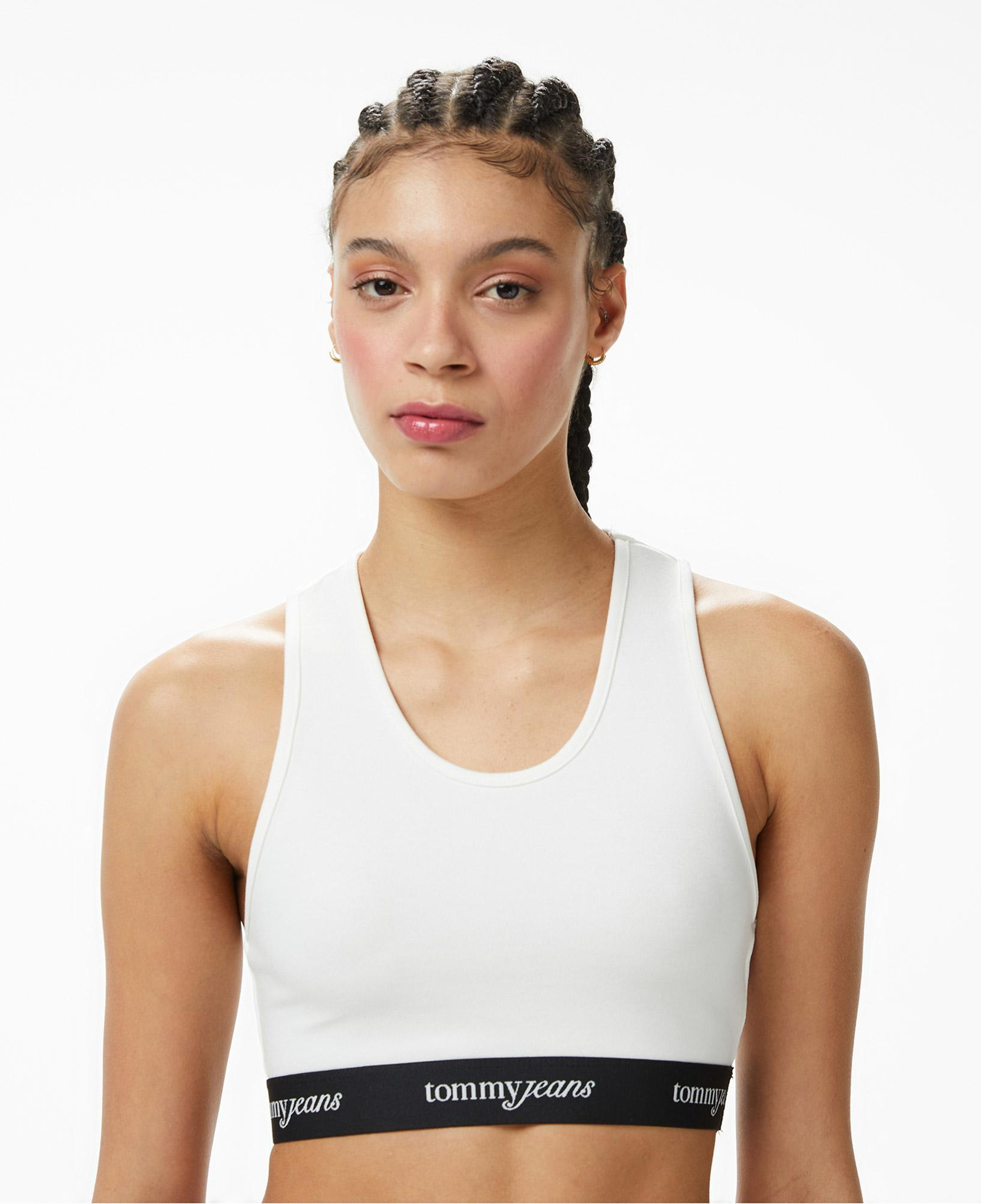 Tommy Hilfiger Logo Tape Kadın Beyaz T-Shirt