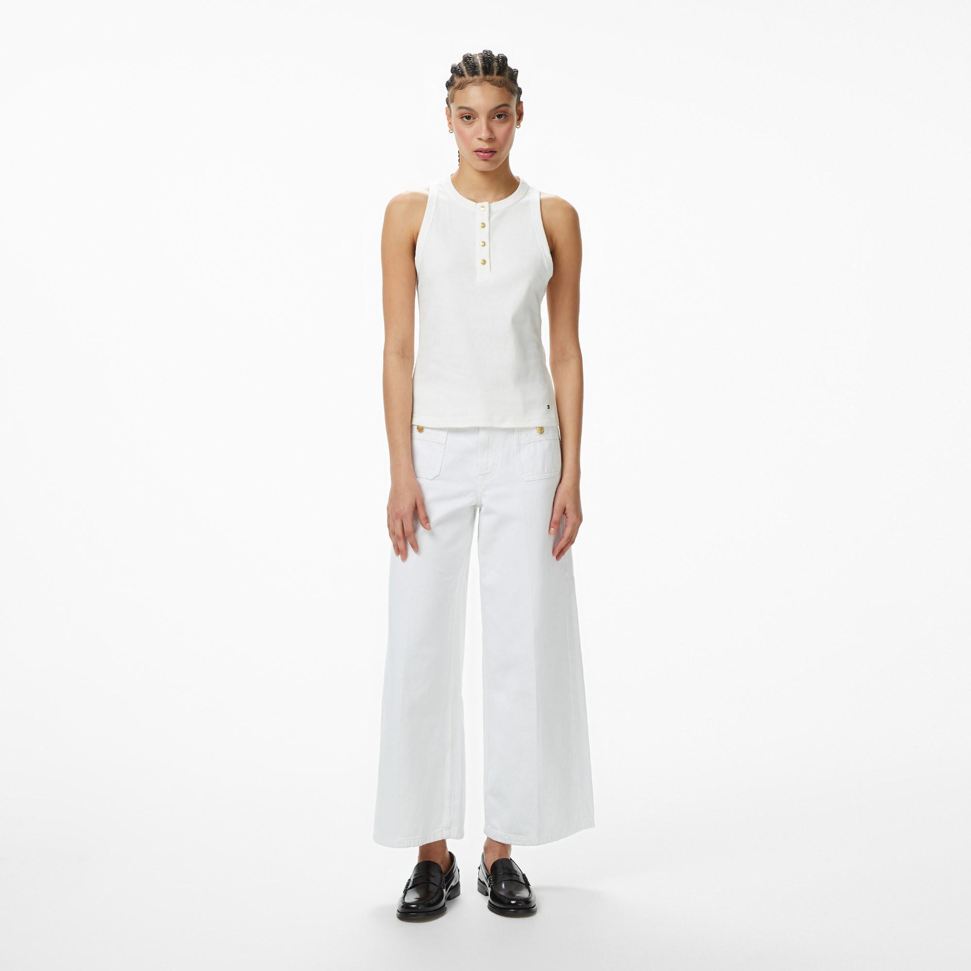 Tommy Hilfiger Gold Button Kadın Beyaz T-Shirt