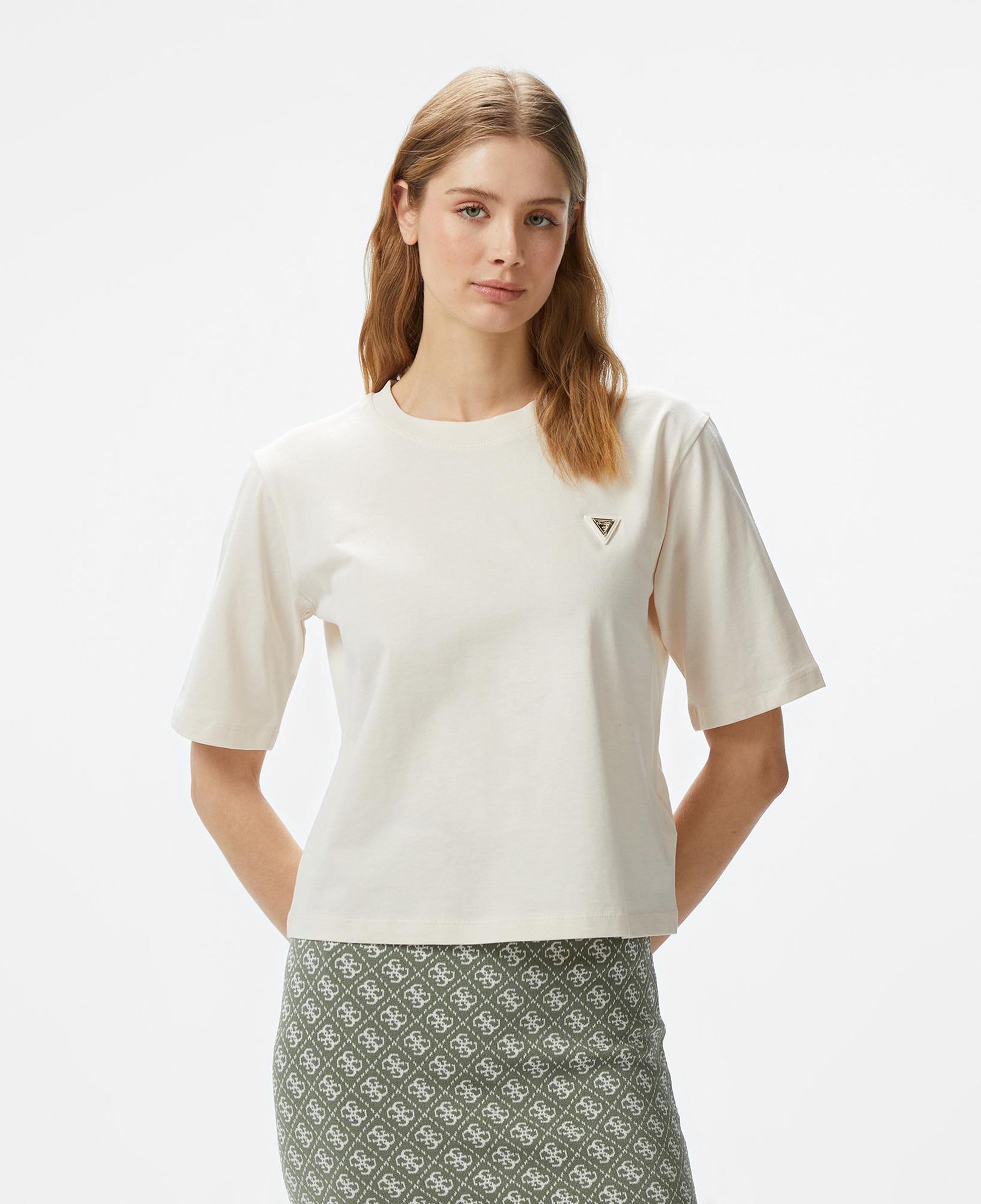 Guess Colette Boxy Mid Organic Stream Kadın Krem T-Shirt