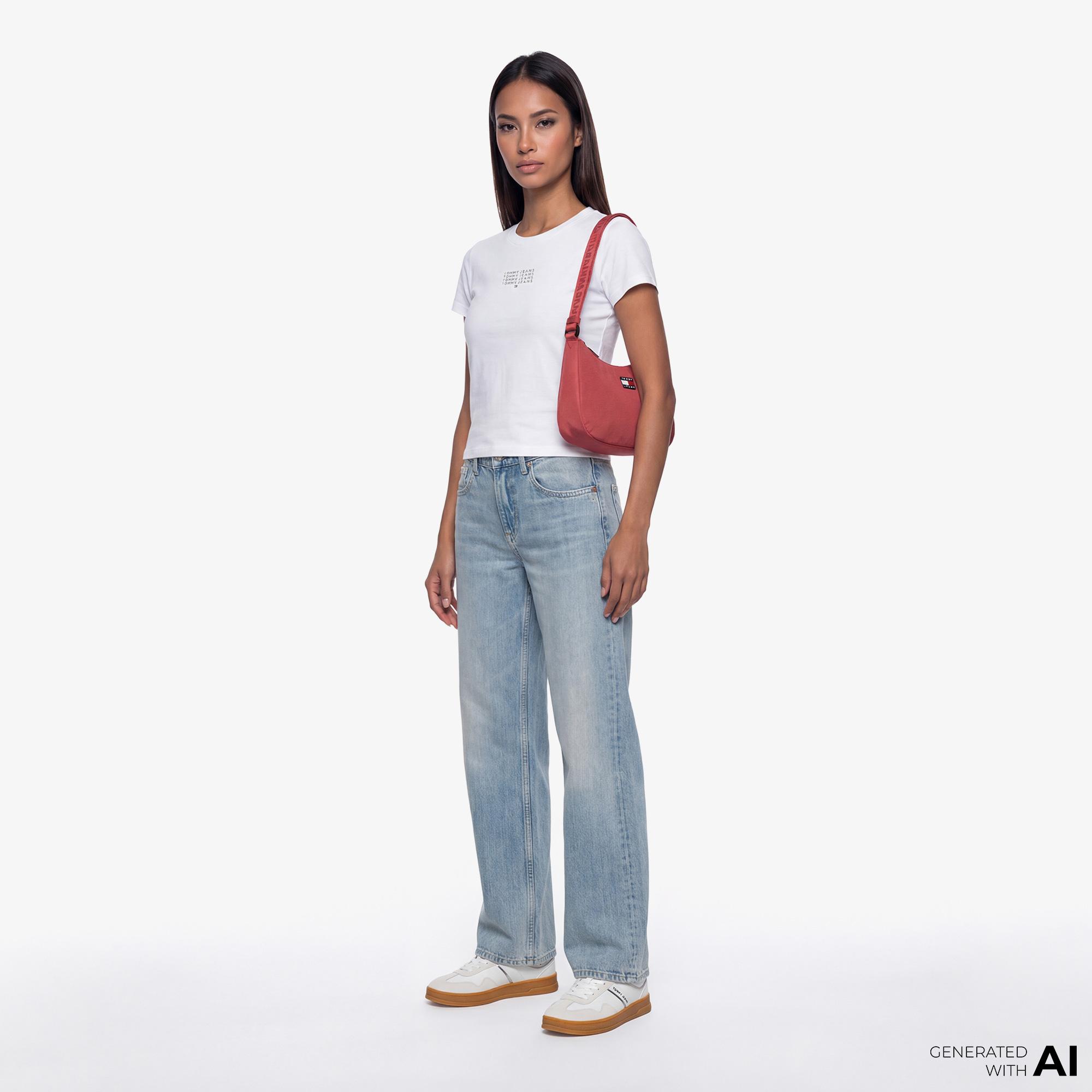 Tommy Hilfiger Linear Kadın Beyaz T-Shirt