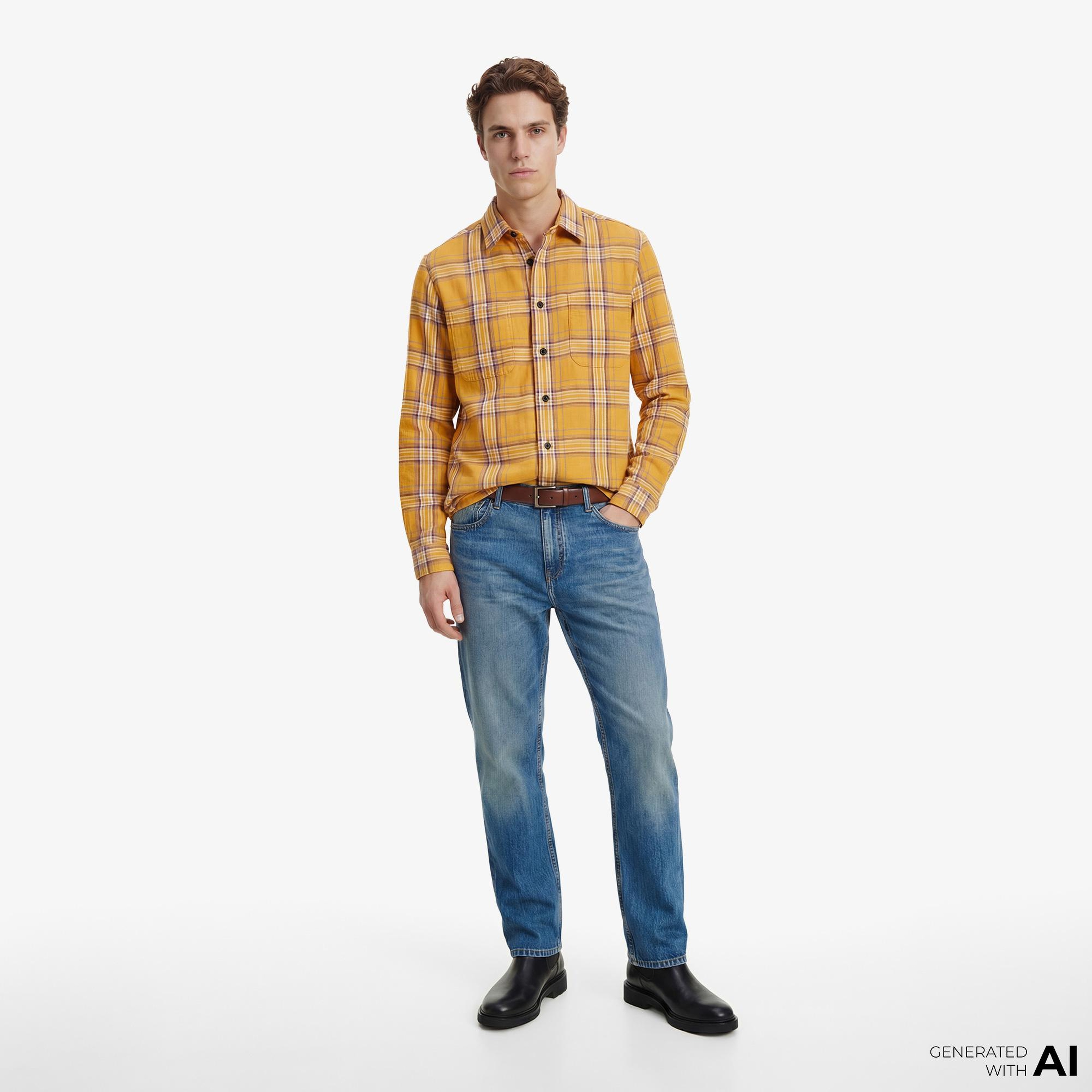 Tommy Hilfiger Layering Shirt Erkek Sarı Gömlek